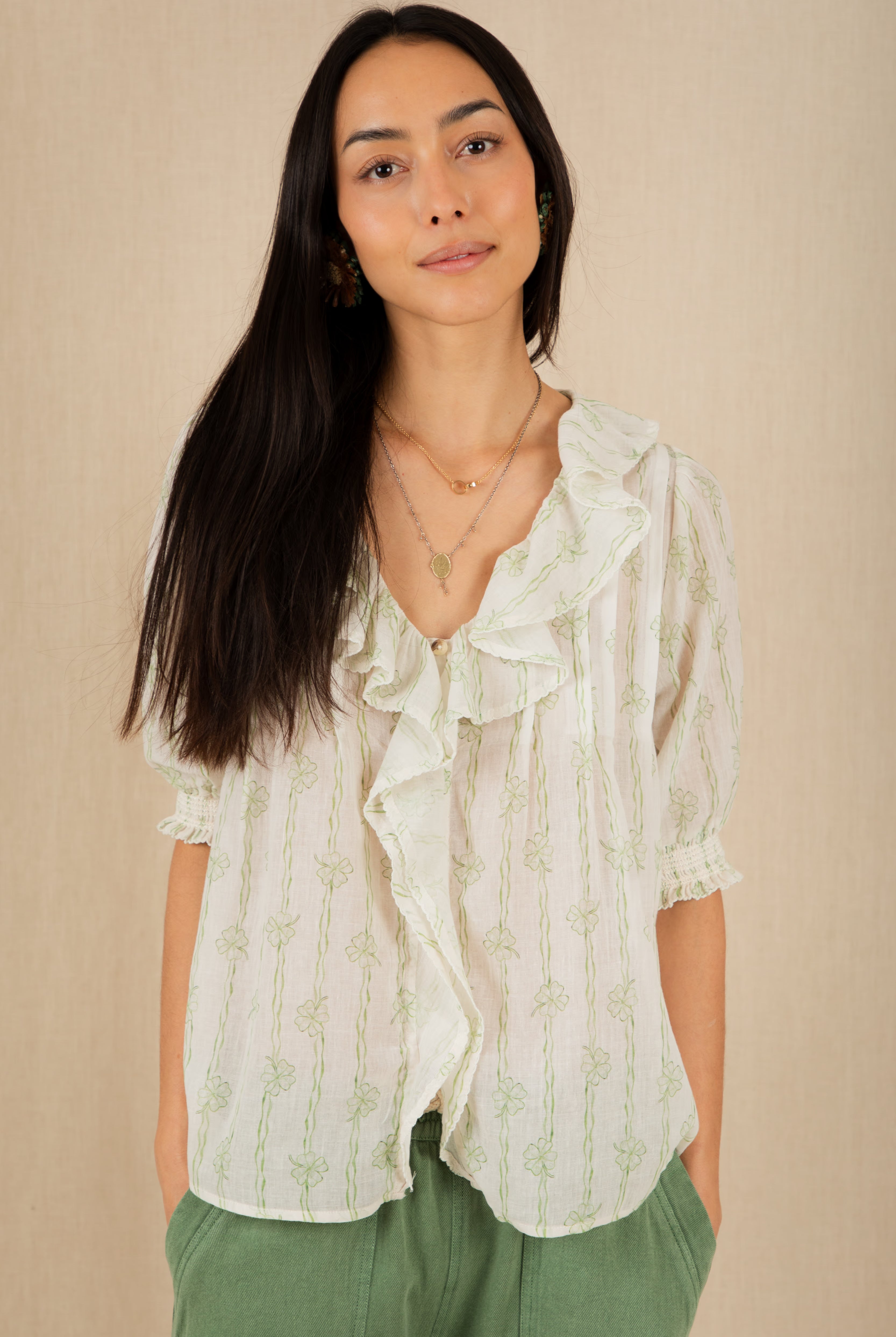 Bonte Lenny Ruffle Neck Shirt - Clover