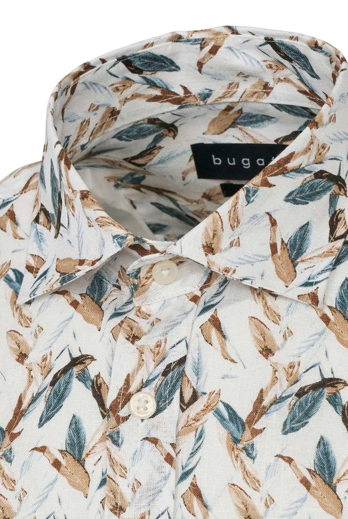 Bugatti Bird Print Pure Linen Shirt - Bottle Green