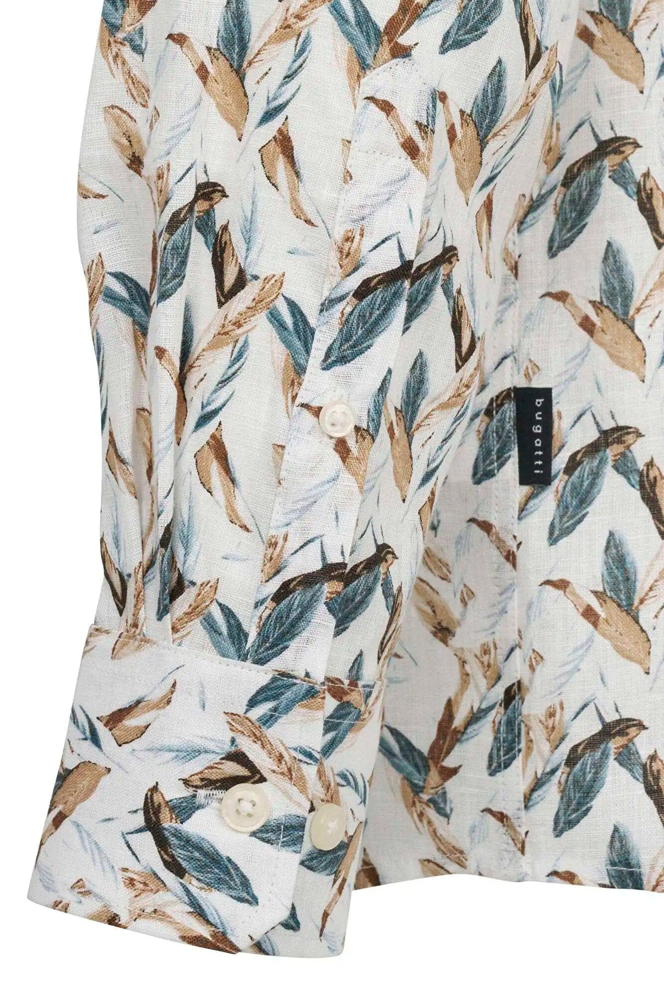 Bugatti Bird Print Pure Linen Shirt - Bottle Green