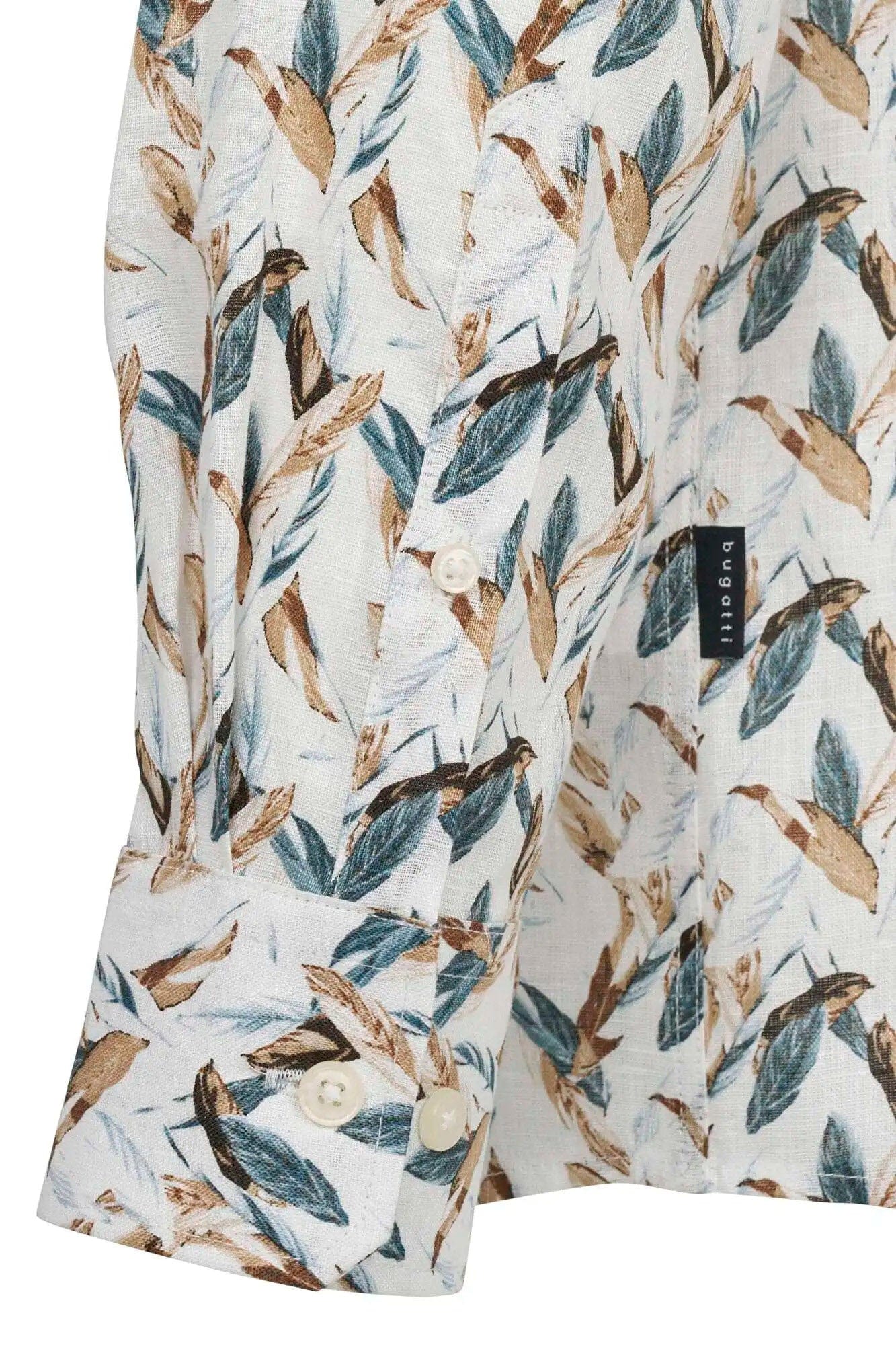 Bugatti Bird Print Pure Linen Shirt - Bottle Green