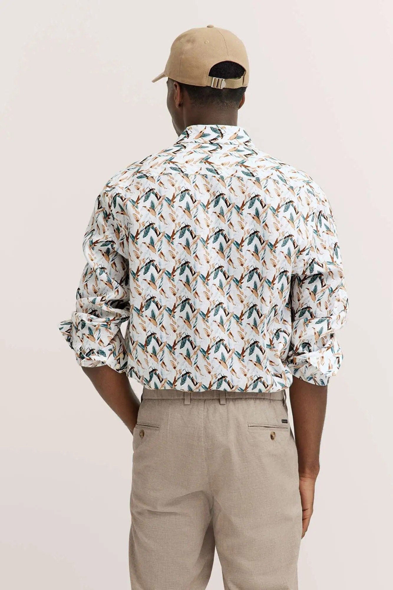 Bugatti Bird Print Pure Linen Shirt - Bottle Green