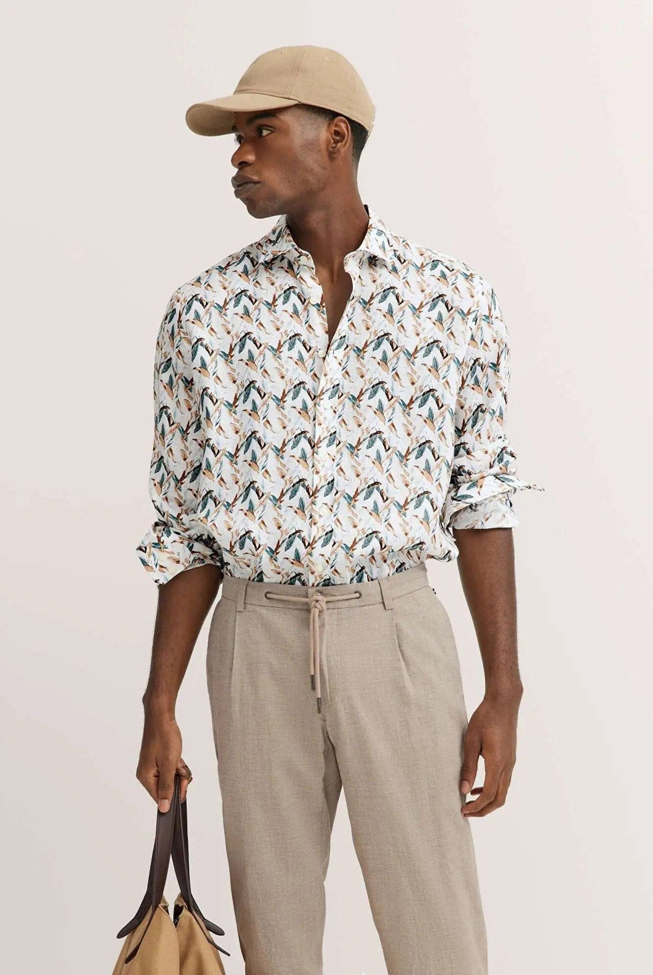 Bugatti Bird Print Pure Linen Shirt - Bottle Green