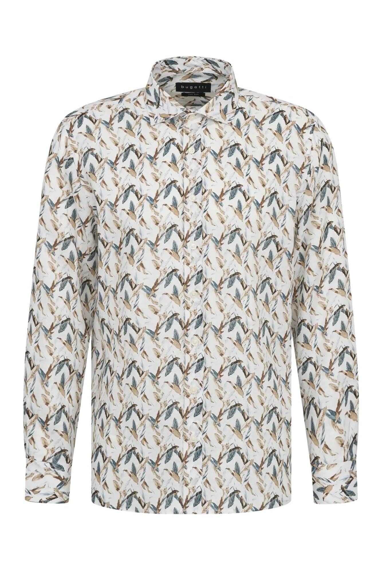 Bugatti Bird Print Pure Linen Shirt - Bottle Green