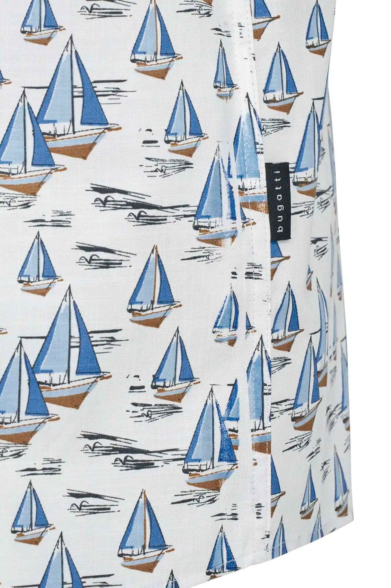 Bugatti Boat Print Cotton Shirt - Light Blue