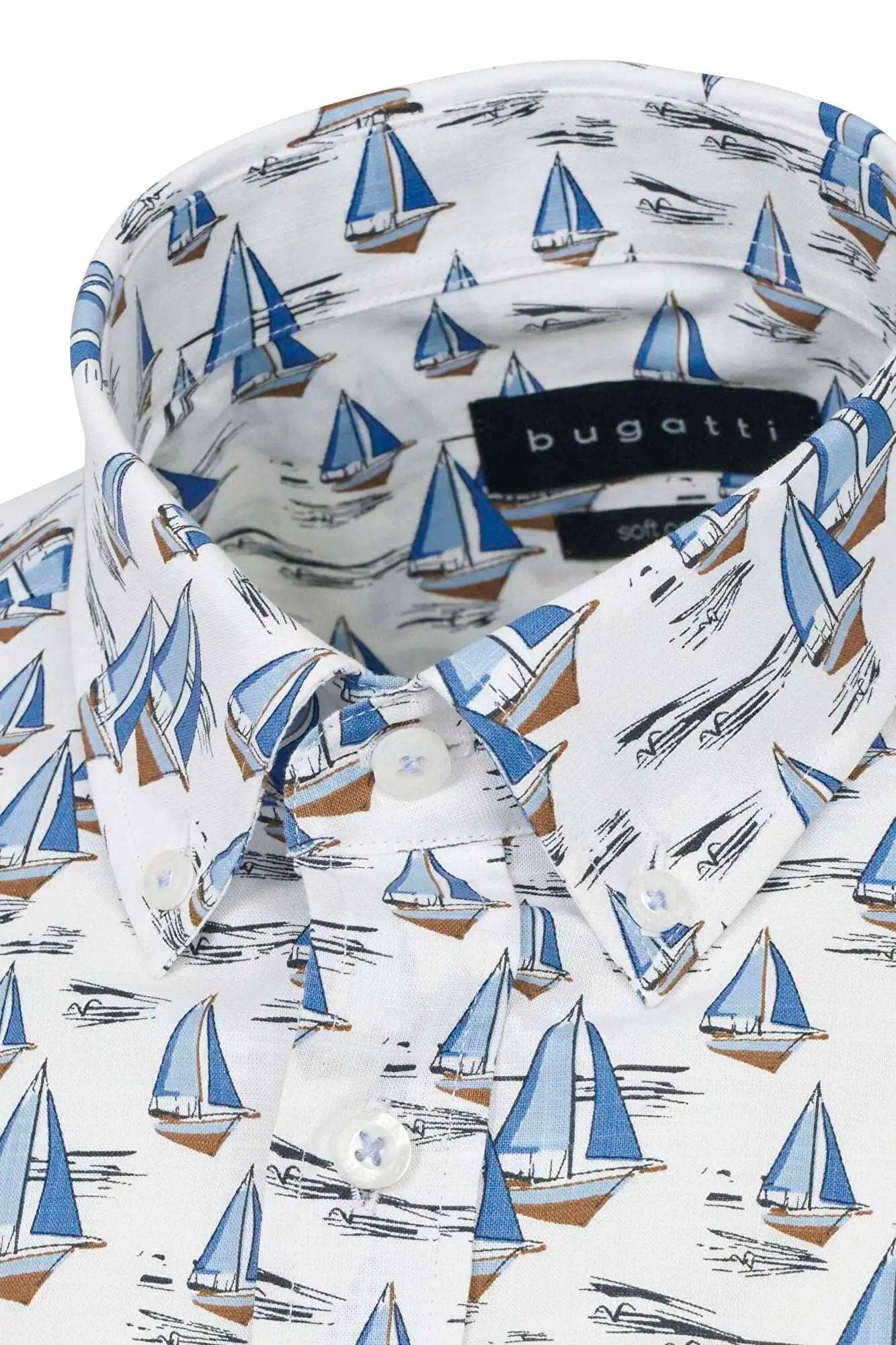 Bugatti Boat Print Cotton Shirt - Light Blue