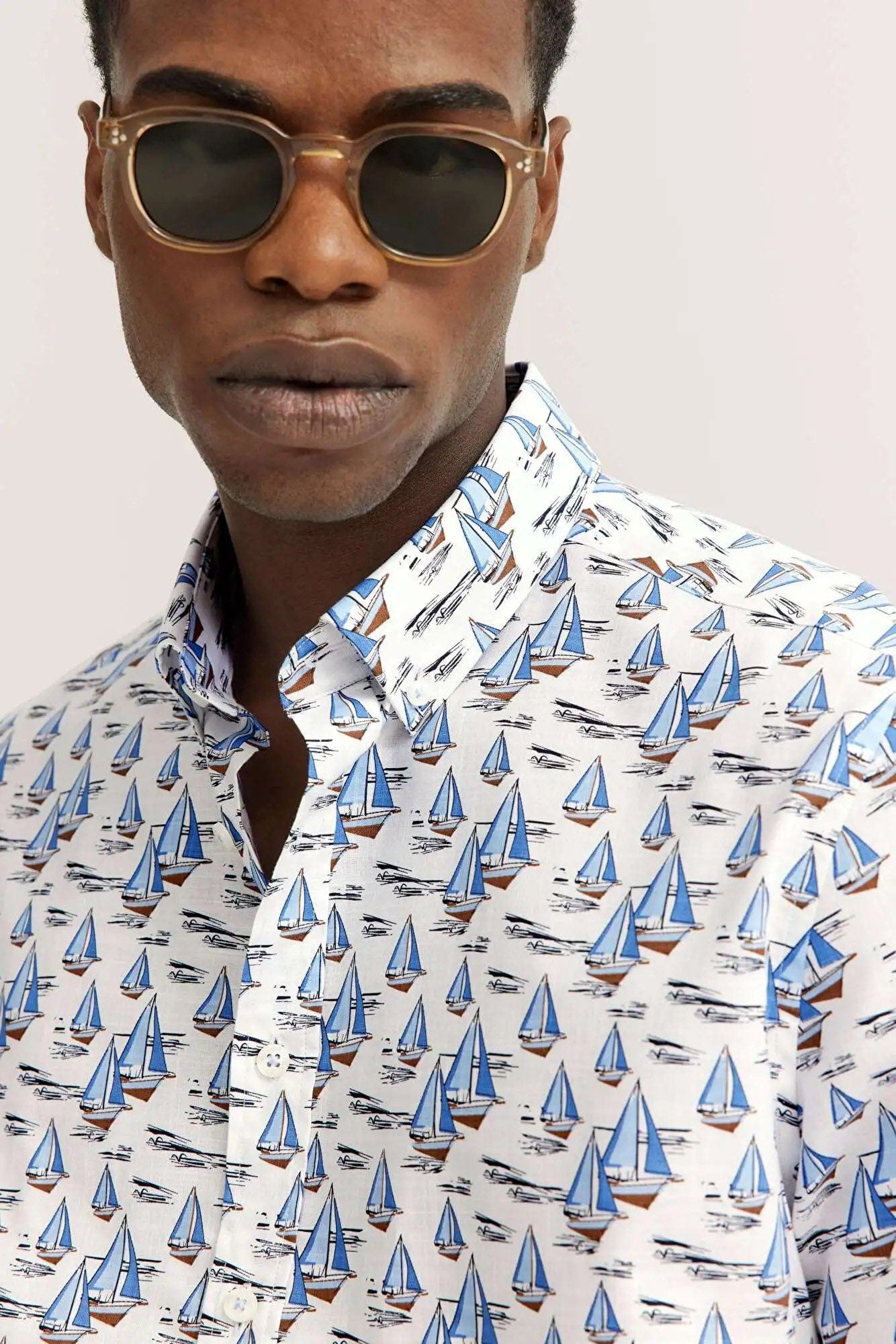 Bugatti Boat Print Cotton Shirt - Light Blue