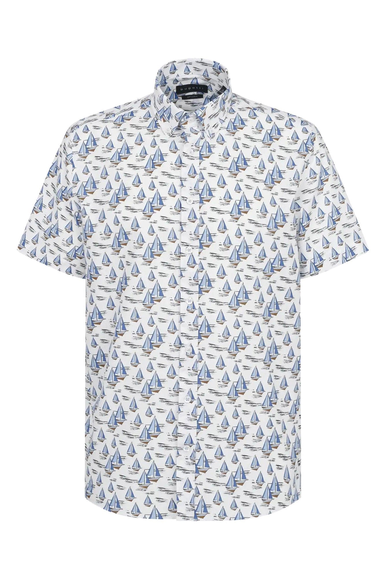 Bugatti Boat Print Cotton Shirt - Light Blue
