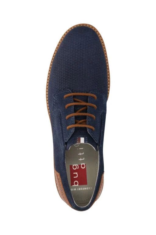 Bugatti Casimiro Comfort Wide Slip-On Suede Leather Shoes - Dark Blue/Cognac