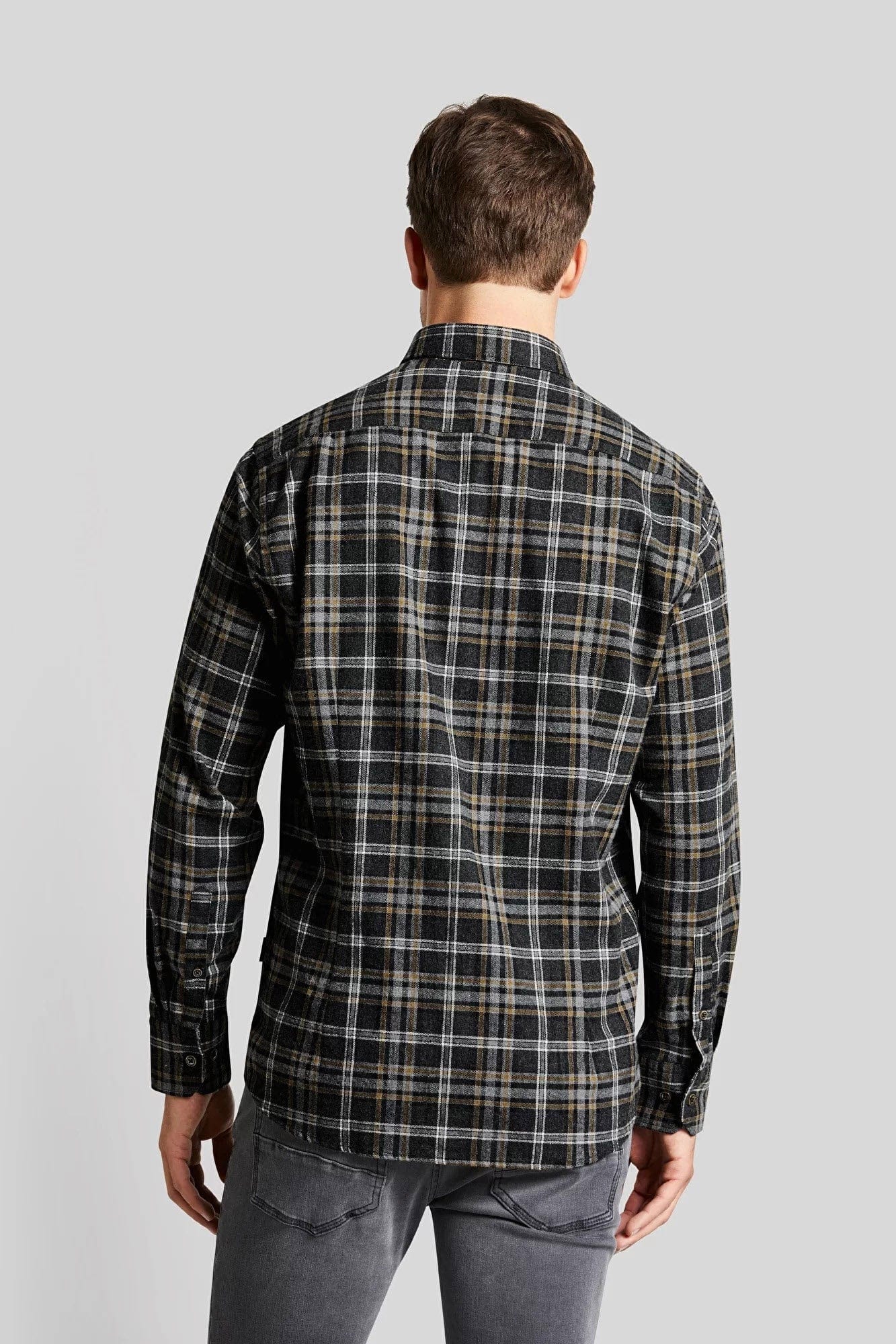 Bugatti Check Brushed Cotton Long Sleeve Shirt - Grey/Mustard