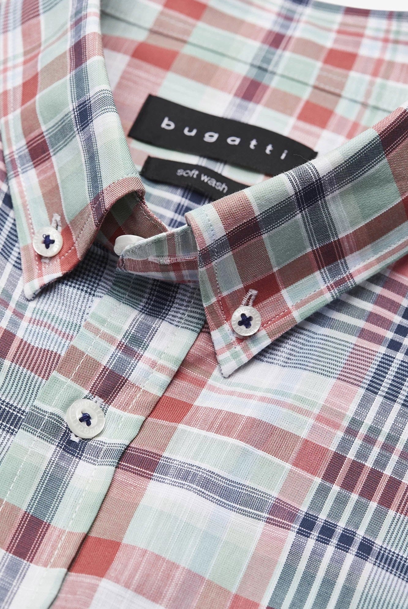 Bugatti Check Short Sleeve Shirt - Navy/Mint