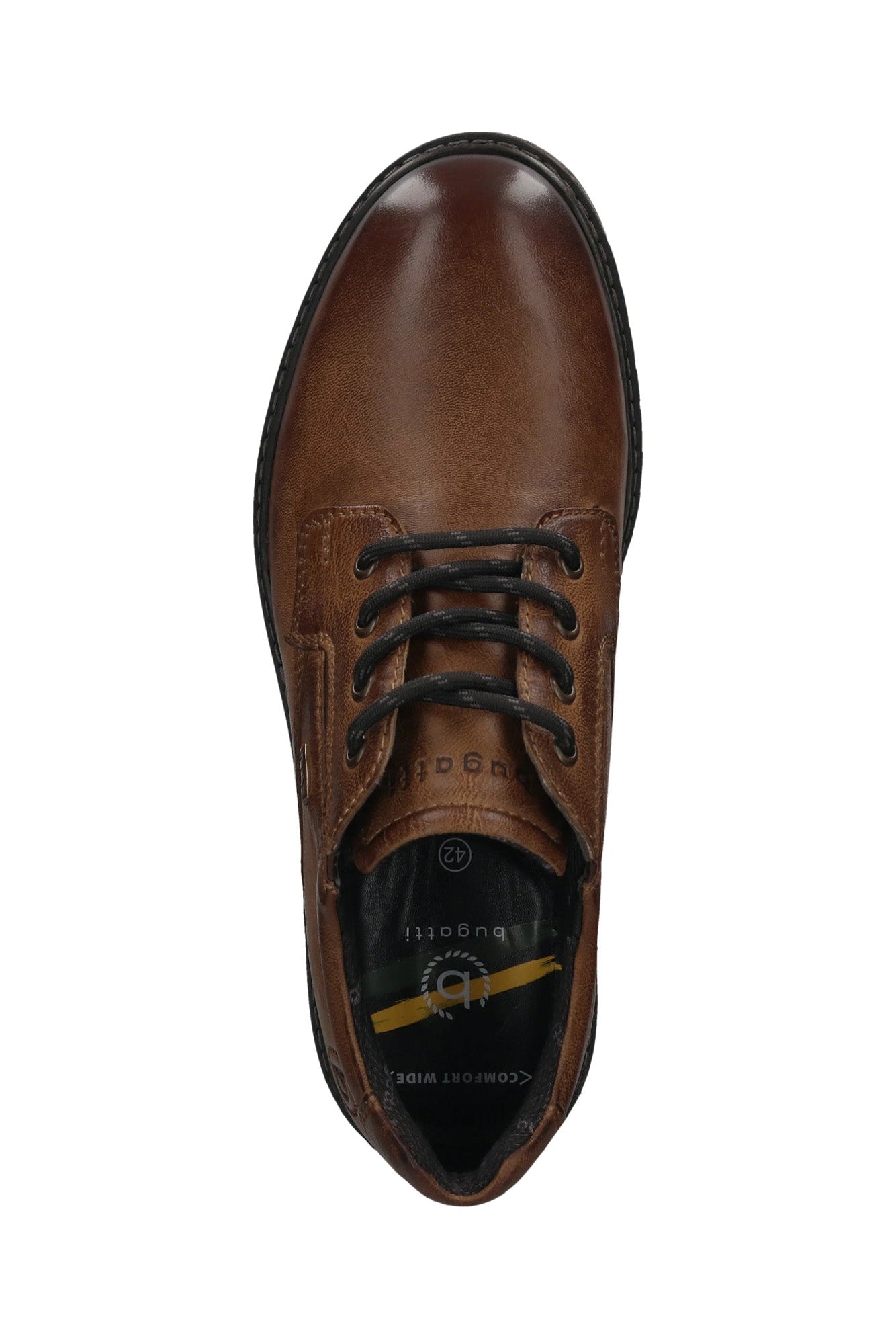 Bugatti Leather Comfort Wide Shoes - Cognac
