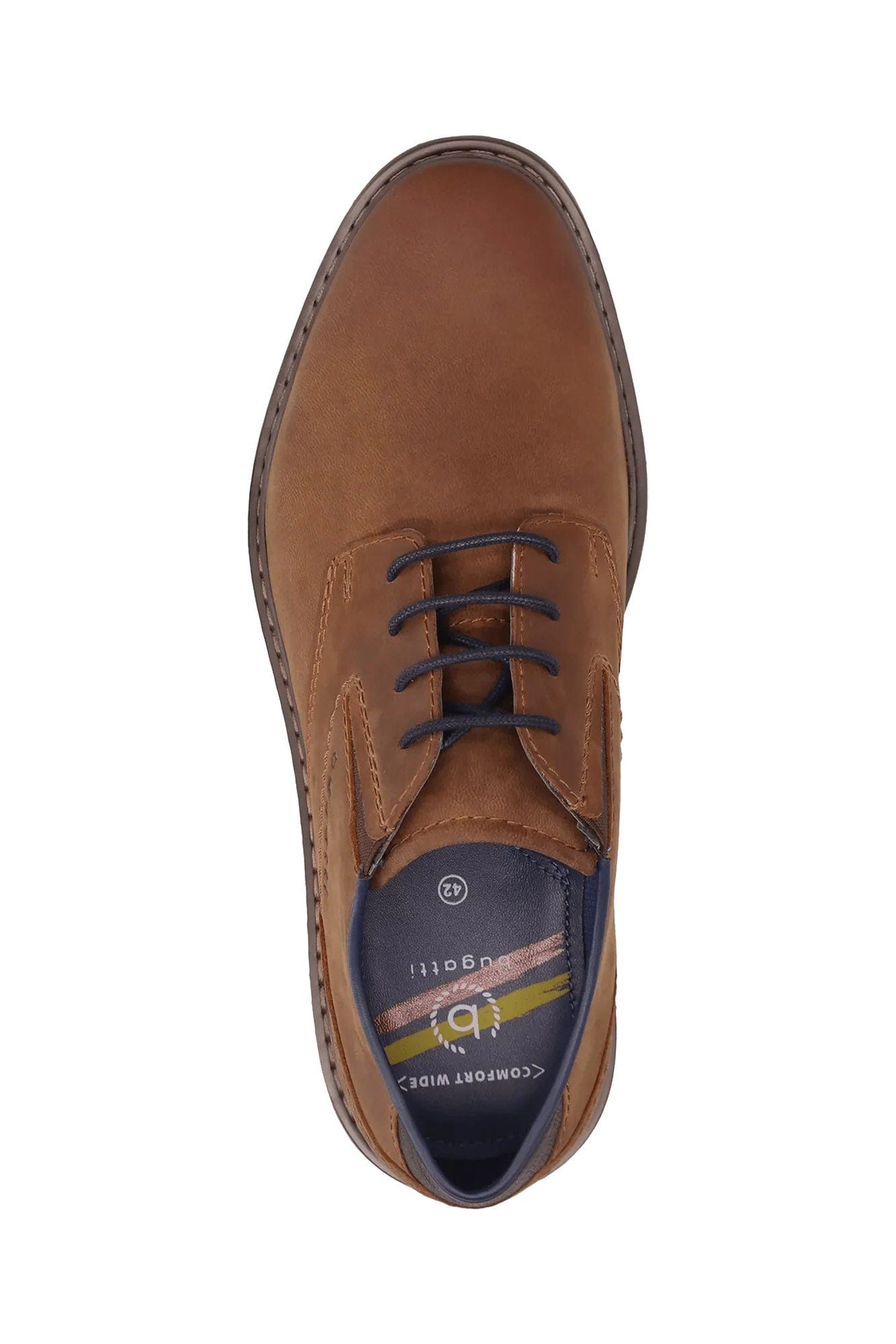 Bugatti Nubuck Leather Comfort Wide Derby Shoes - Cognac