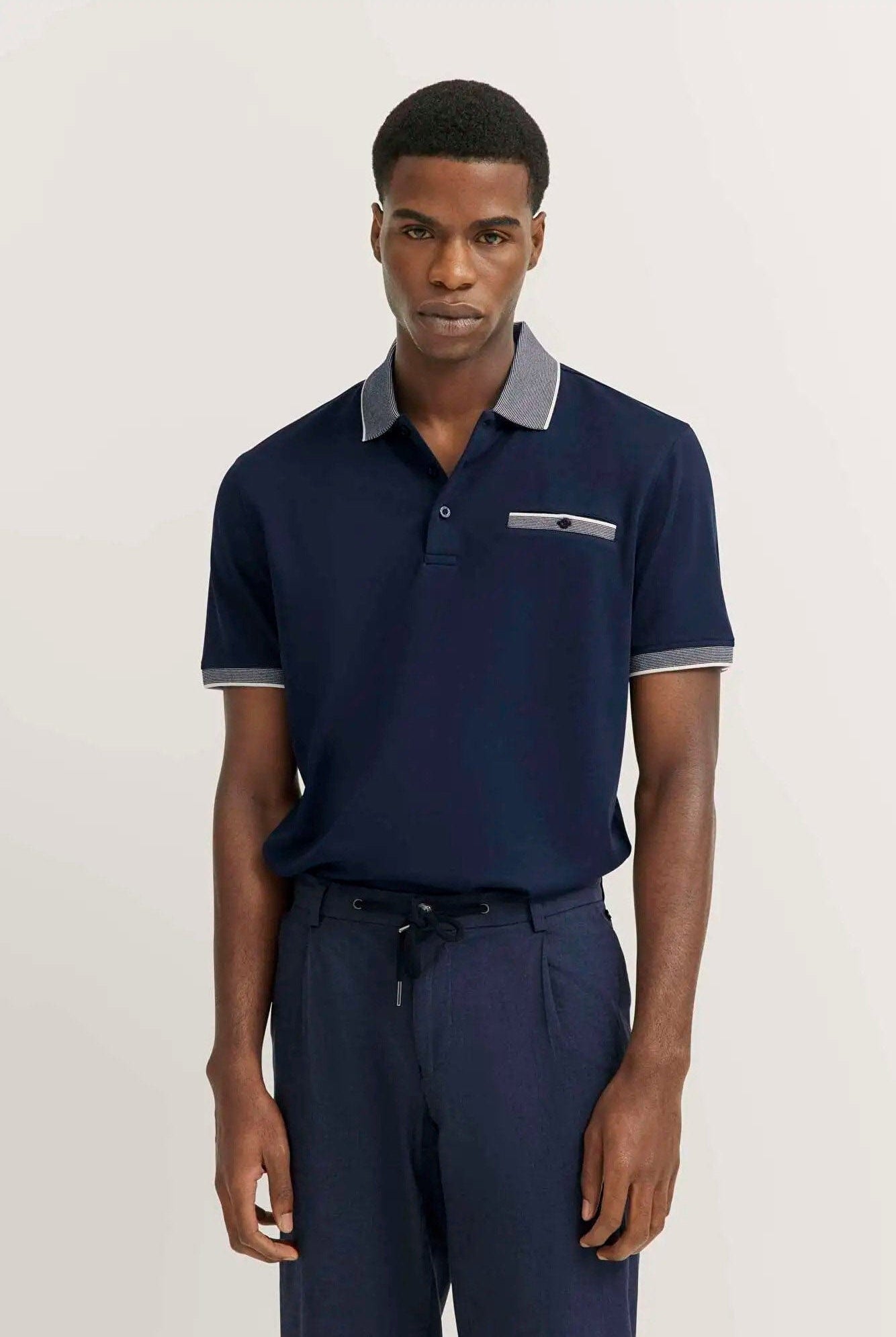 Bugatti Polo Shirt with Tipping Detail - Navy