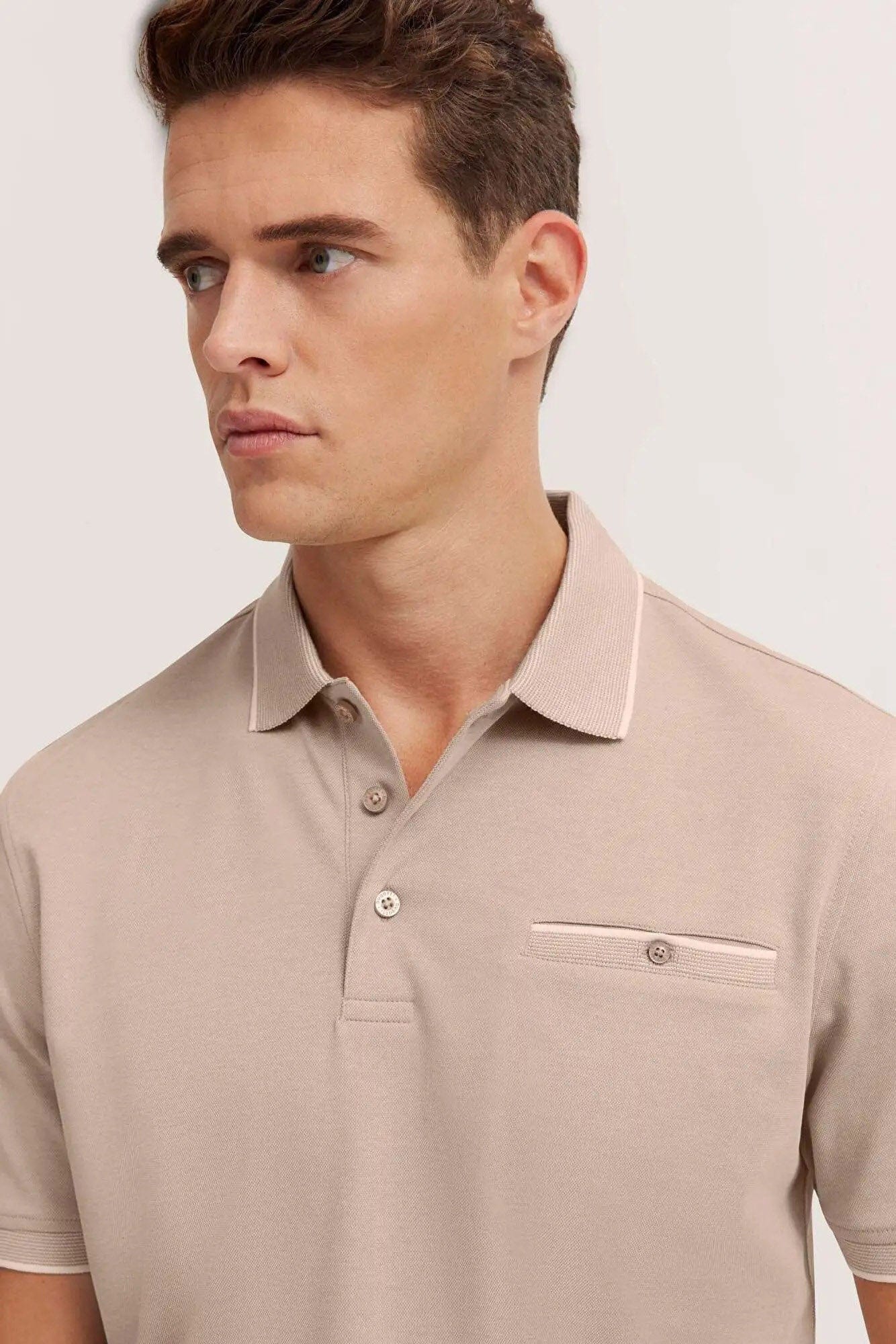 Bugatti Polo Shirt with Tipping Detail - Taupe