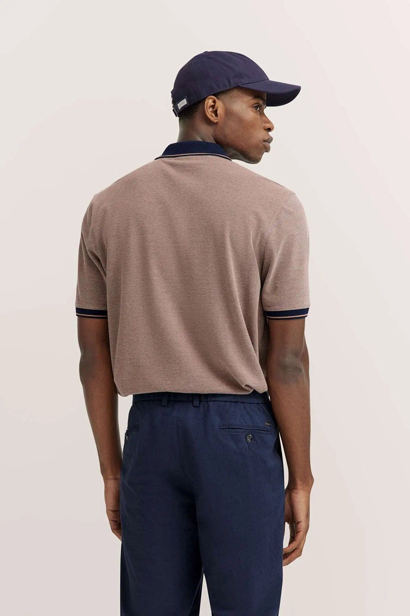 Bugatti Polo Shirt with Tipping Detail - Taupe