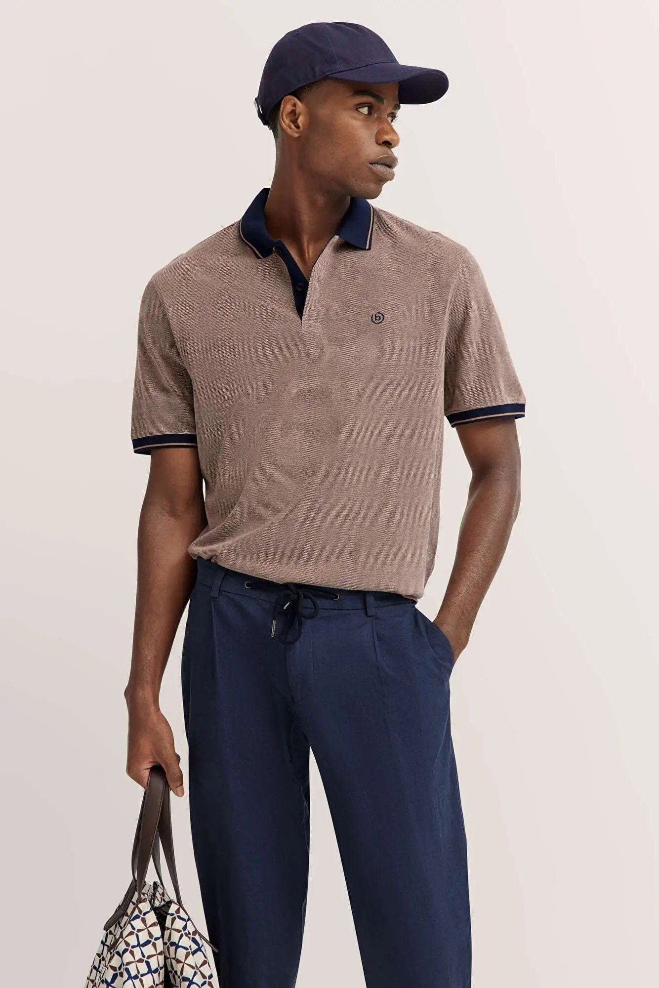 Bugatti Polo Shirt with Tipping Detail - Taupe