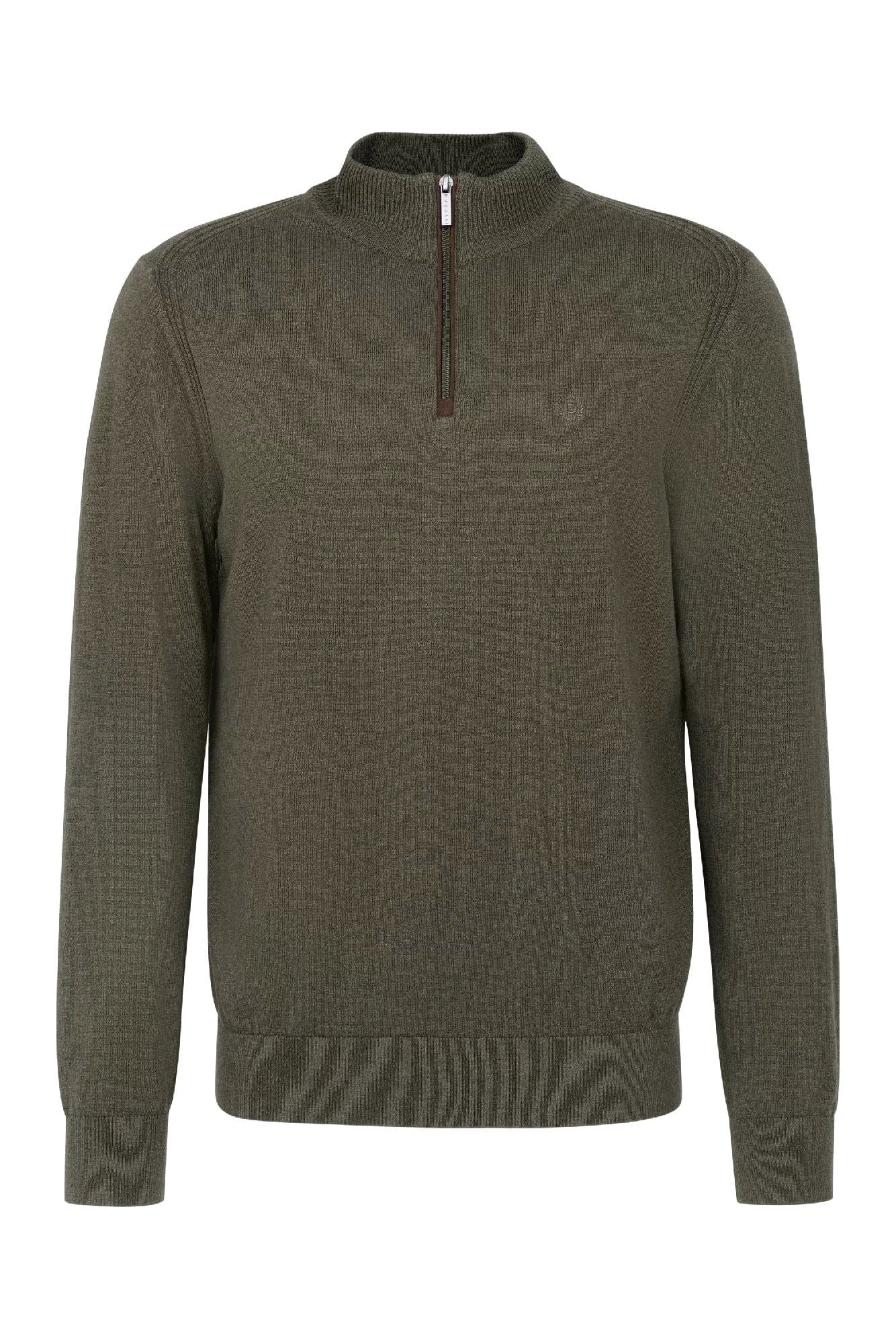Bugatti Quarter Zip Cotton/Cashmere Knit Jumper - Olive