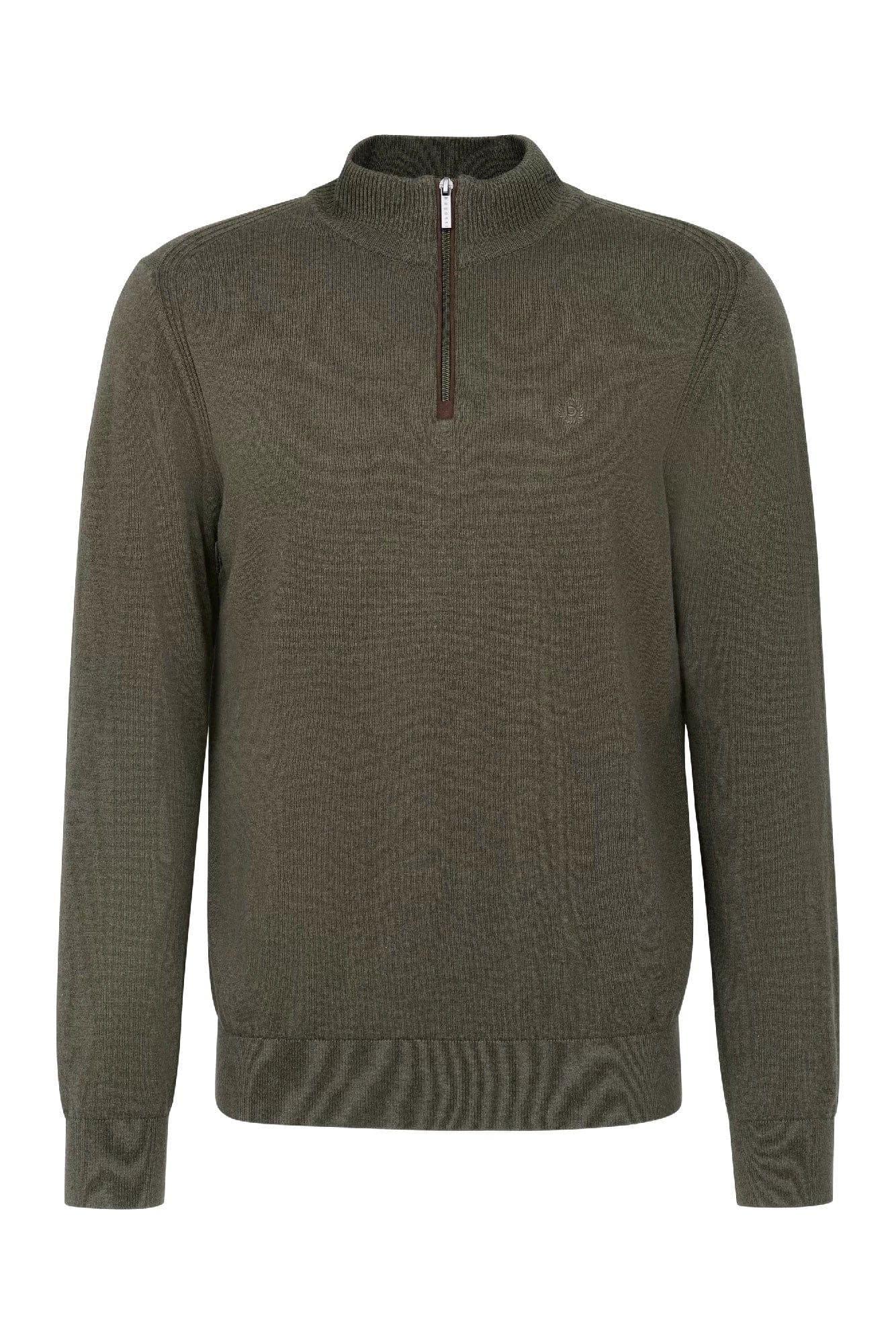 Bugatti Quarter Zip Cotton/Cashmere Knit Jumper - Olive