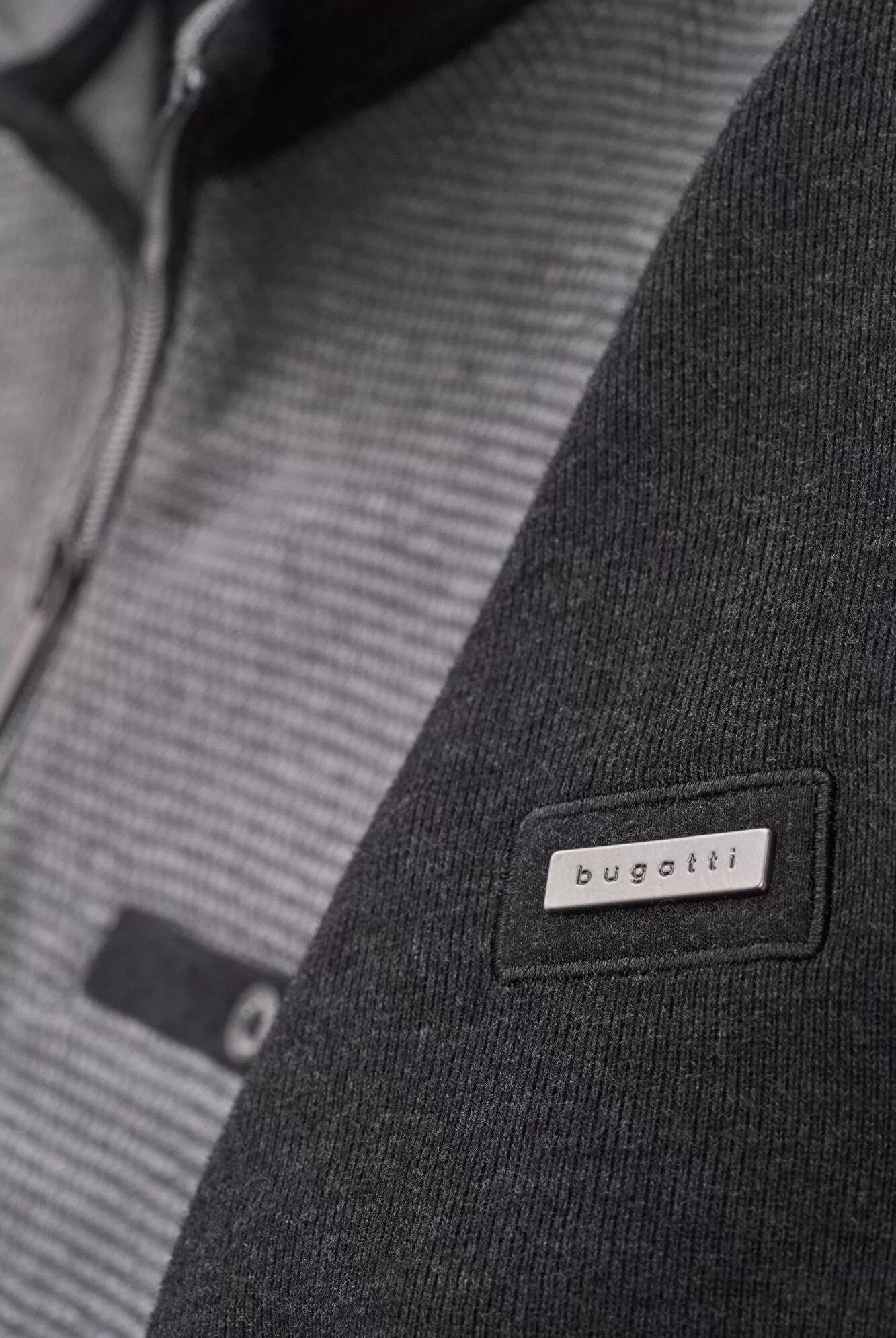 Bugatti Quarter Zip Panelled Knit Jumper - Charcoal