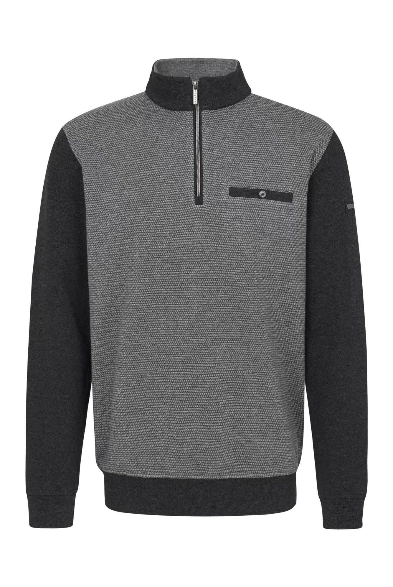 Bugatti Quarter Zip Panelled Knit Jumper - Charcoal