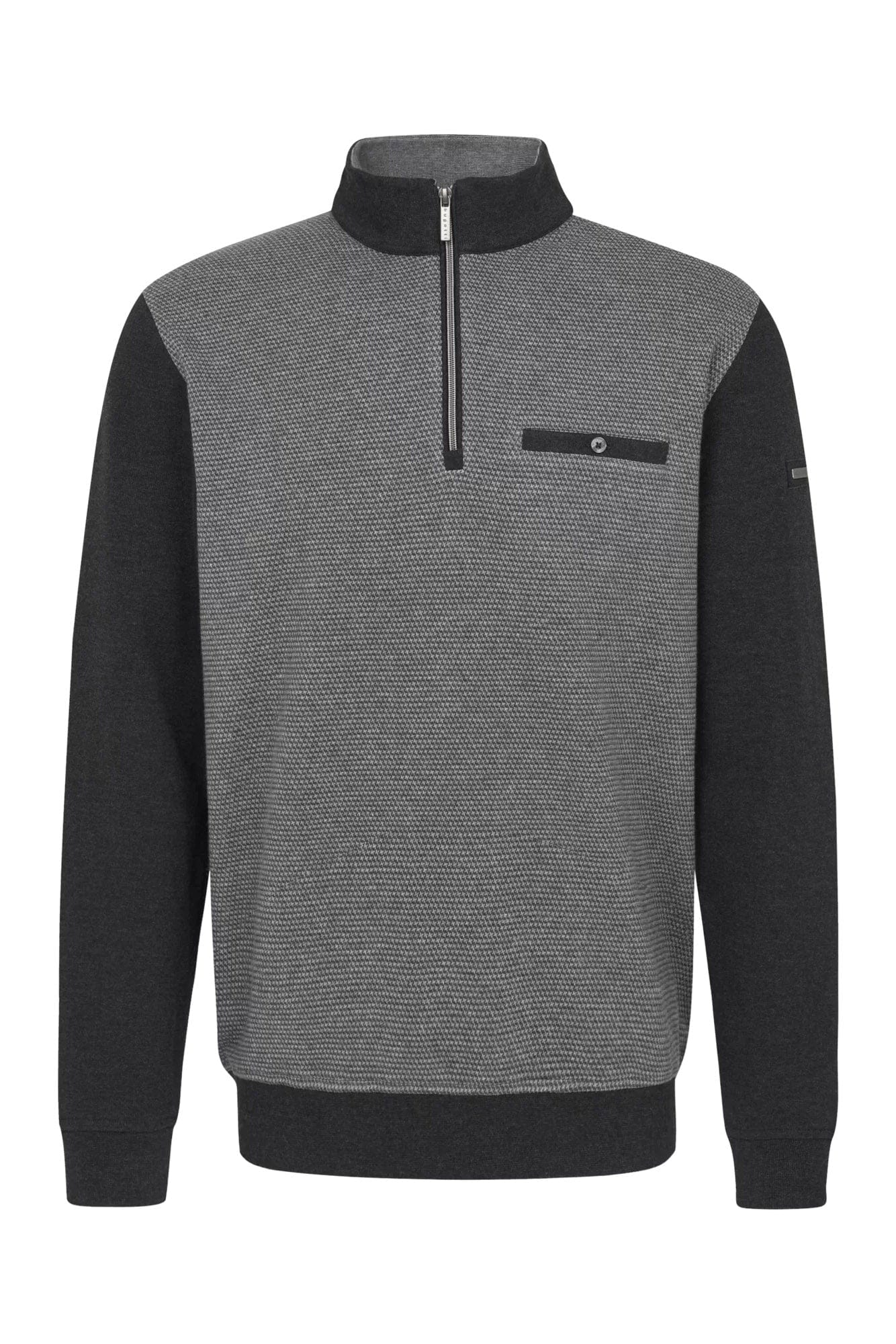 Bugatti Quarter Zip Panelled Knit Jumper - Charcoal