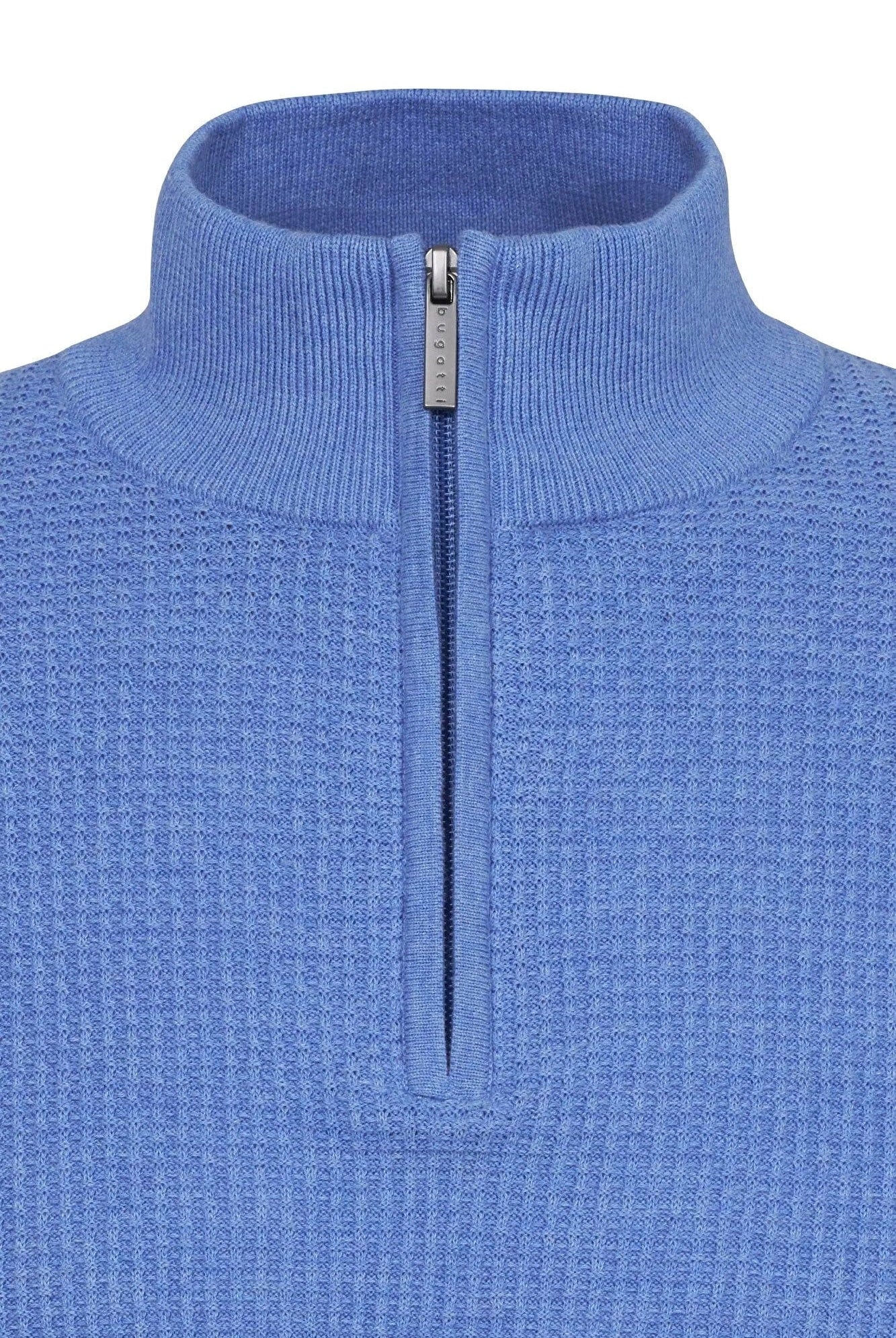 Bugatti Quarter Zip Waffle Structure Jumper - Blue Grey
