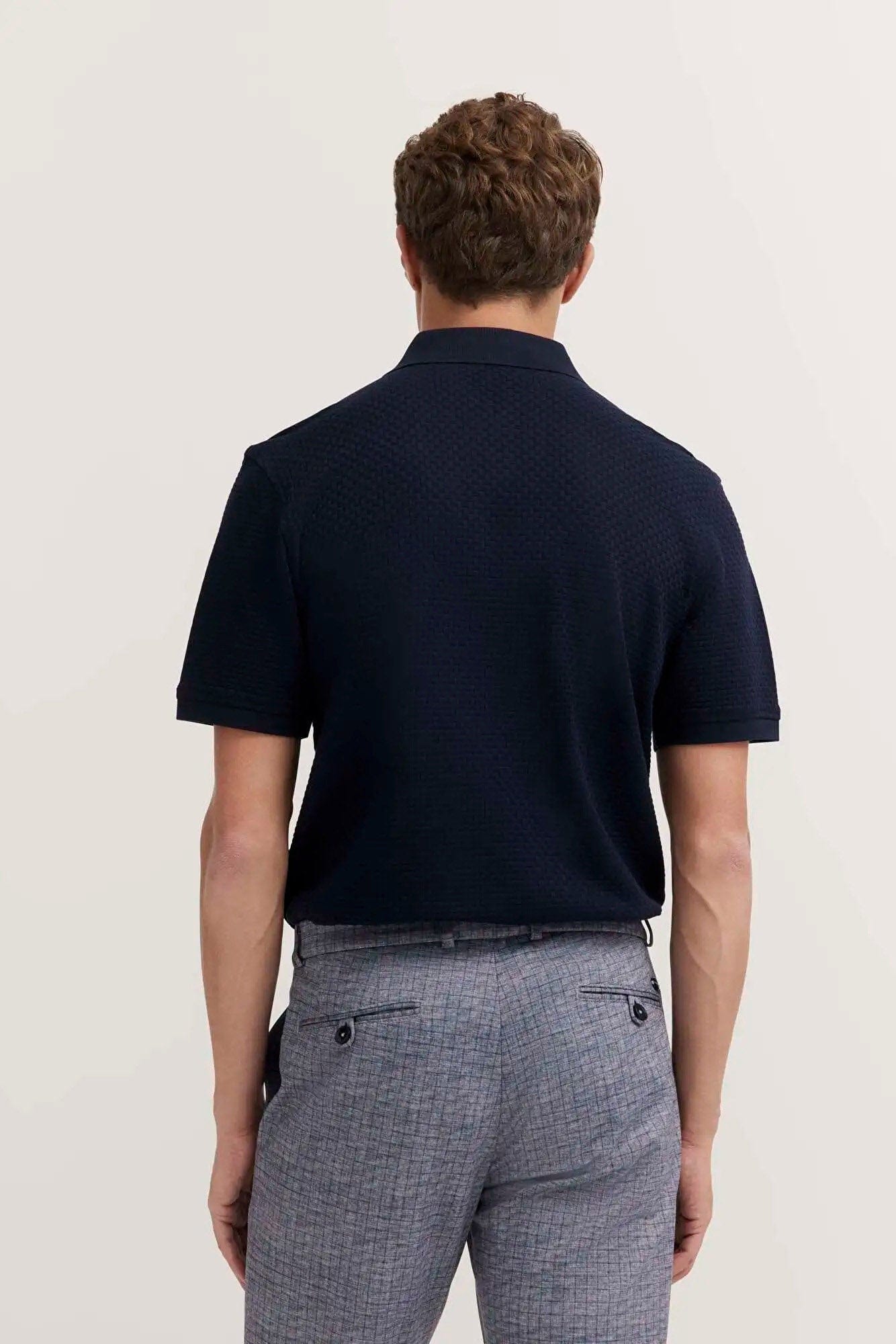 Bugatti Textured Cotton Knit Polo Shirt - Navy