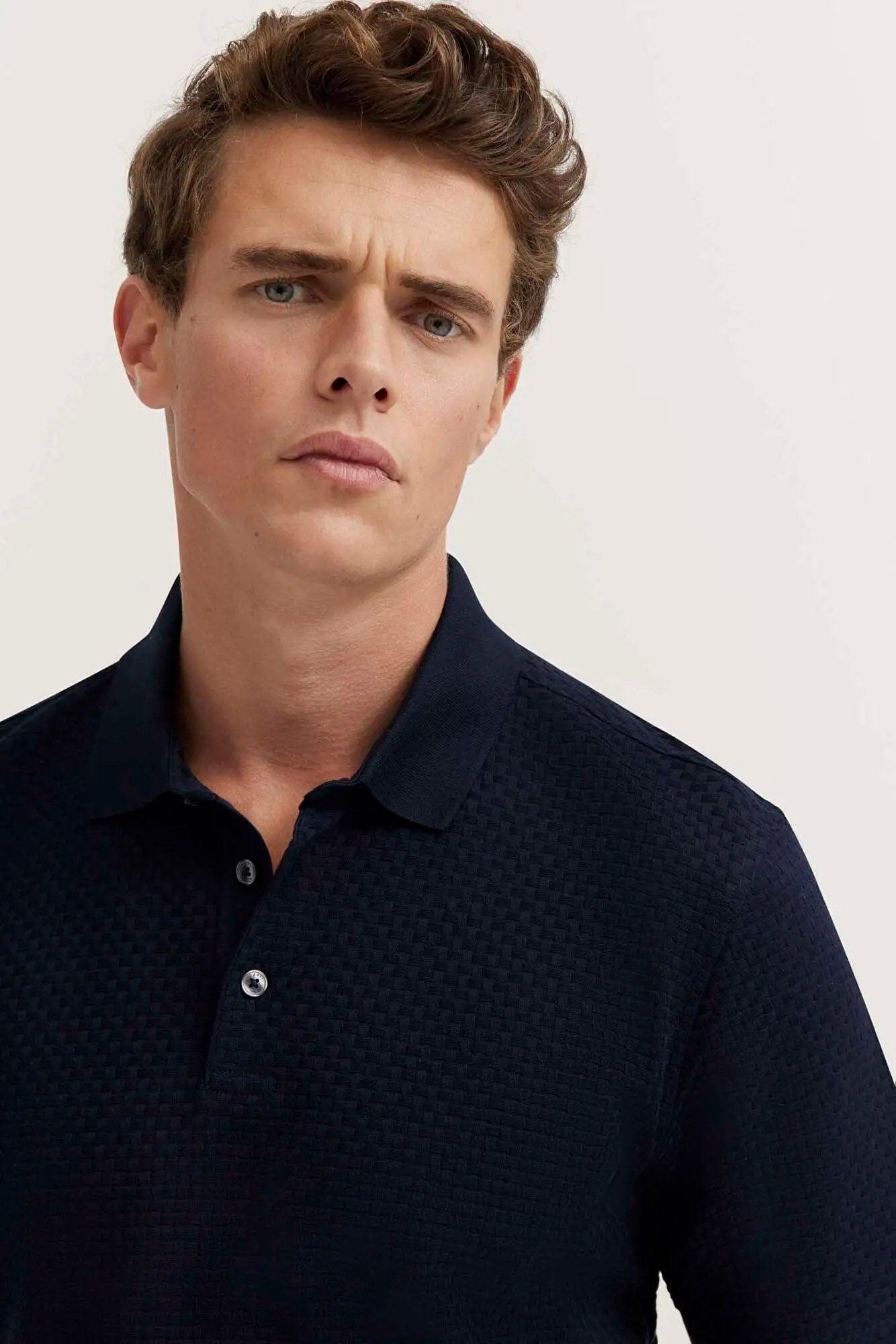 Bugatti Textured Cotton Knit Polo Shirt - Navy