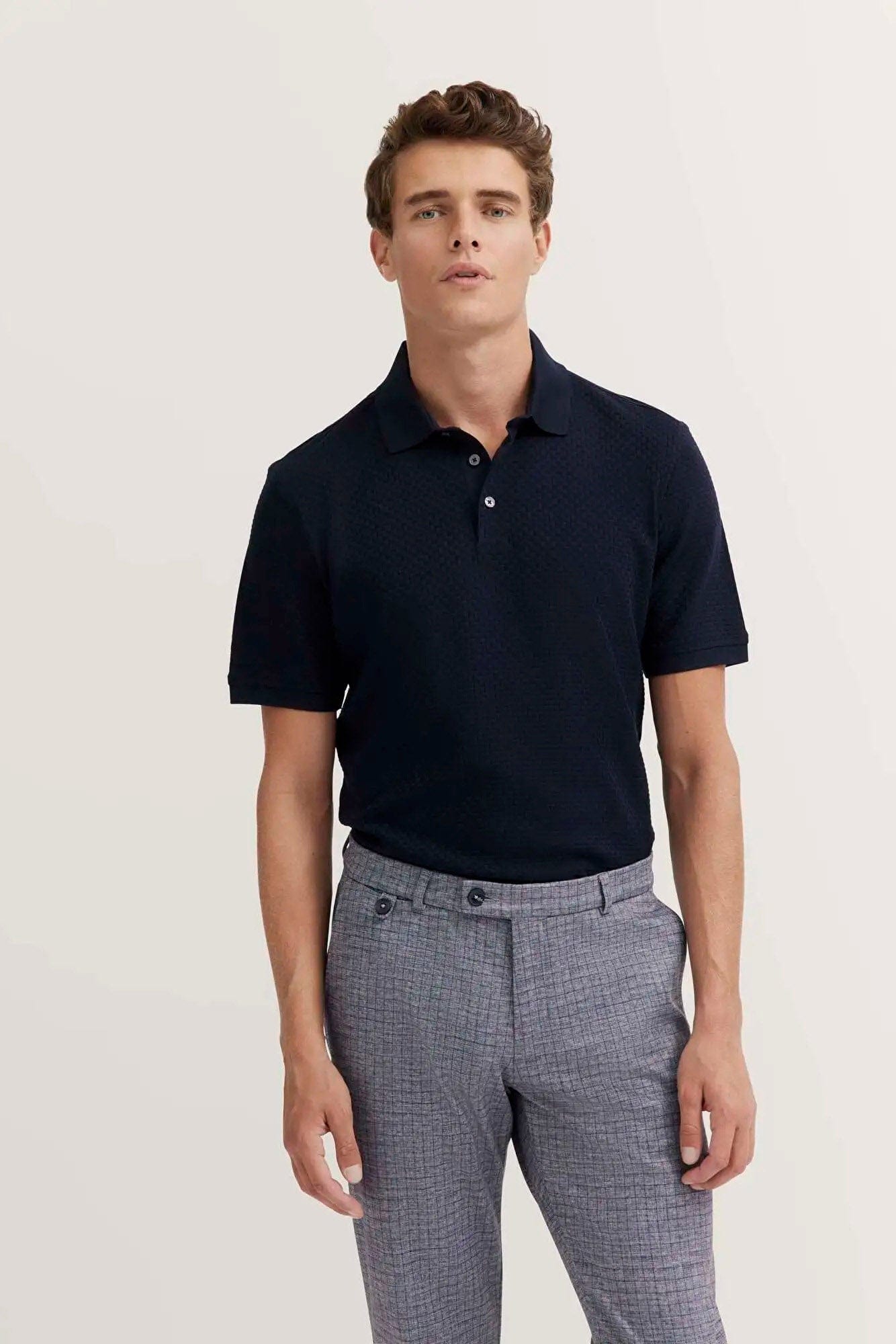 Bugatti Textured Cotton Knit Polo Shirt - Navy