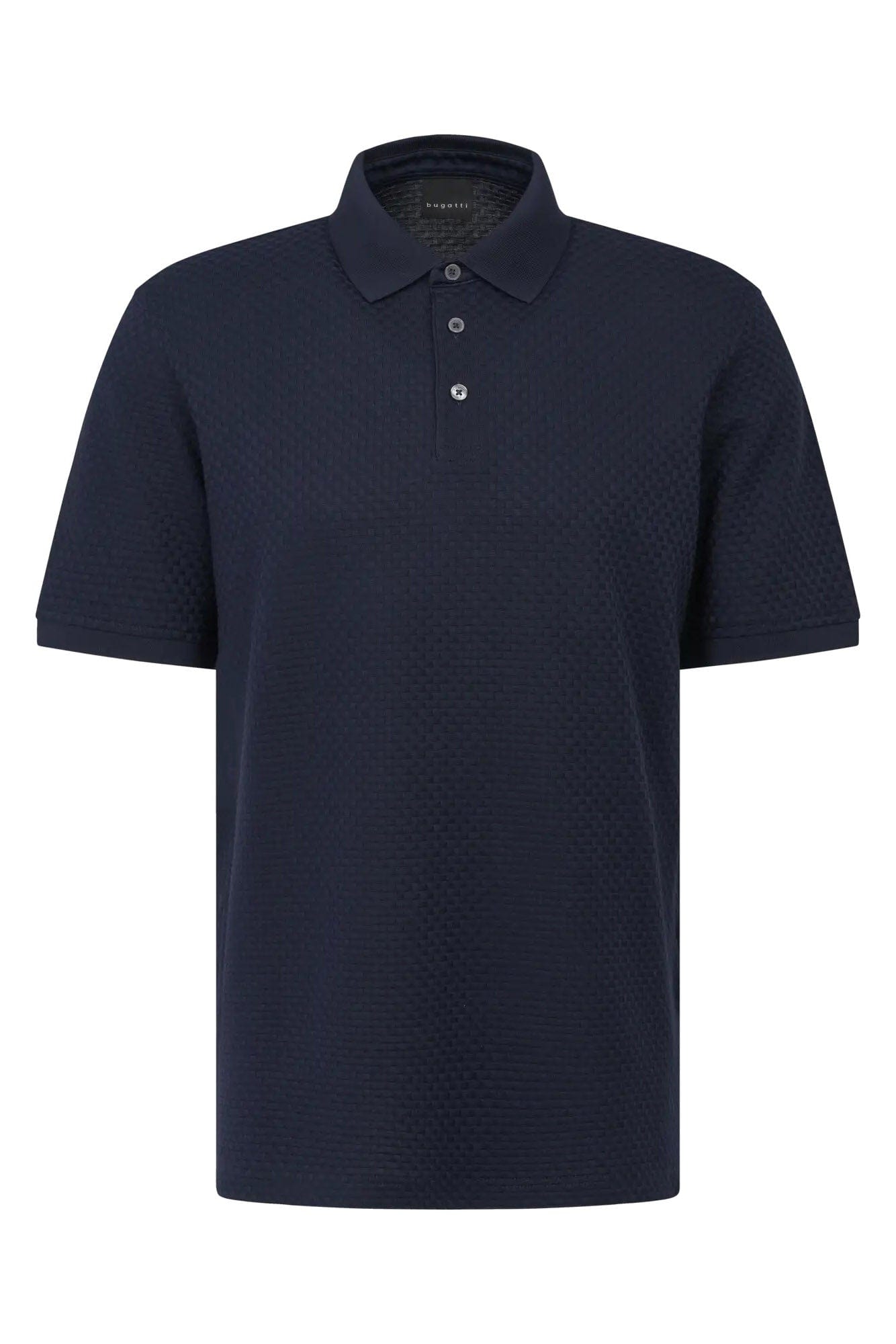 Bugatti Textured Cotton Knit Polo Shirt - Navy