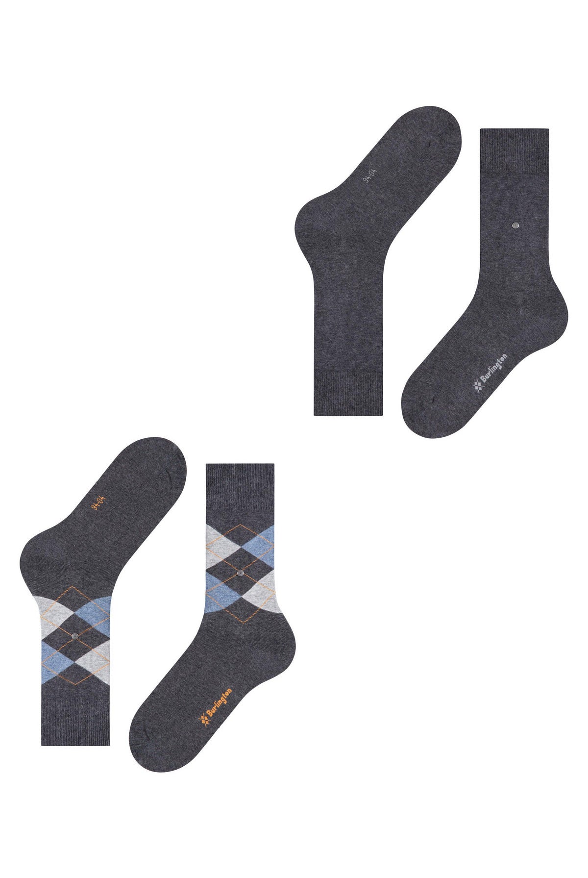 Burlington Everyday Argyle/Plain 2 Pack Socks - Anthracite Melange 21044_3081_6.5-11 UK