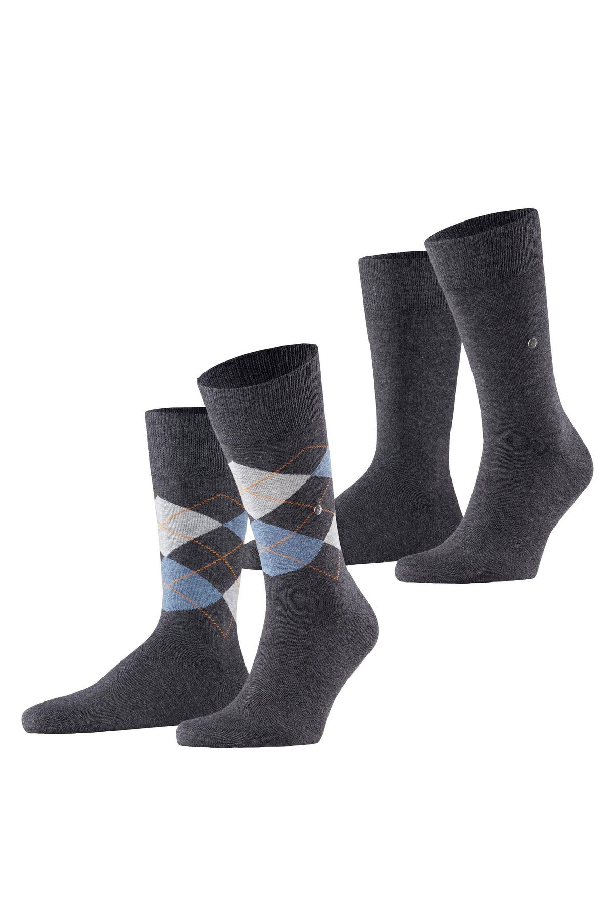 Burlington Everyday Argyle/Plain 2 Pack Socks - Anthracite Melange 21044_3081_6.5-11 UK
