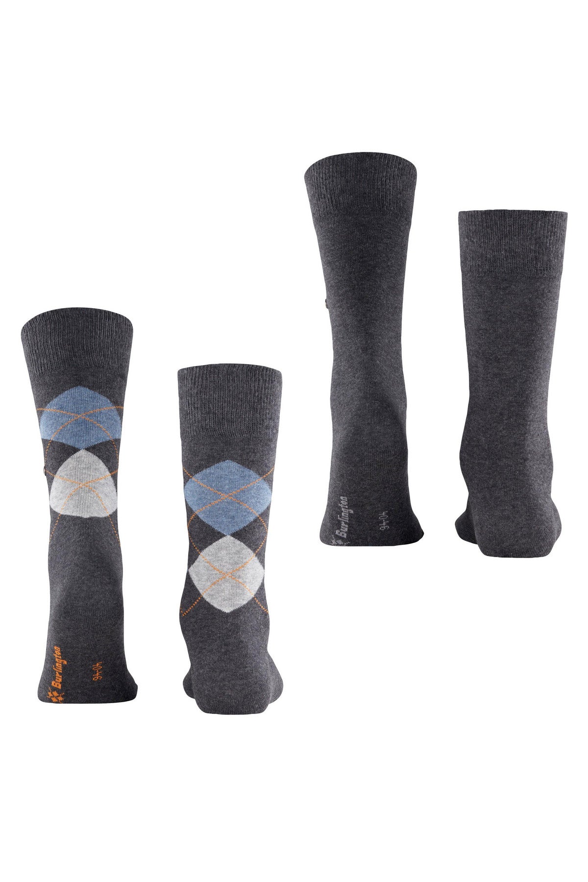 Burlington Everyday Argyle/Plain 2 Pack Socks - Anthracite Melange 21044_3081_6.5-11 UK