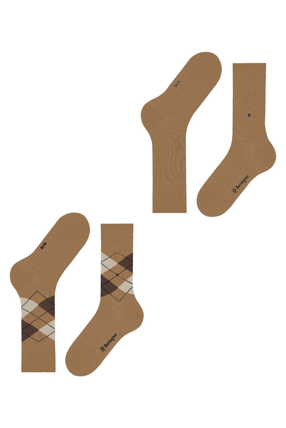 Burlington Everyday Argyle/Plain 2 Pack Socks - Brown Sugar 21044_5152_6.5-11 UK