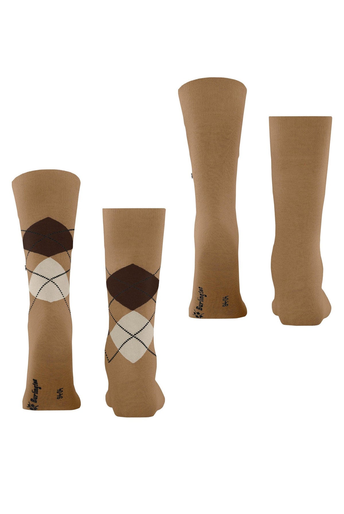 Burlington Everyday Argyle/Plain 2 Pack Socks - Brown Sugar 21044_5152_6.5-11 UK