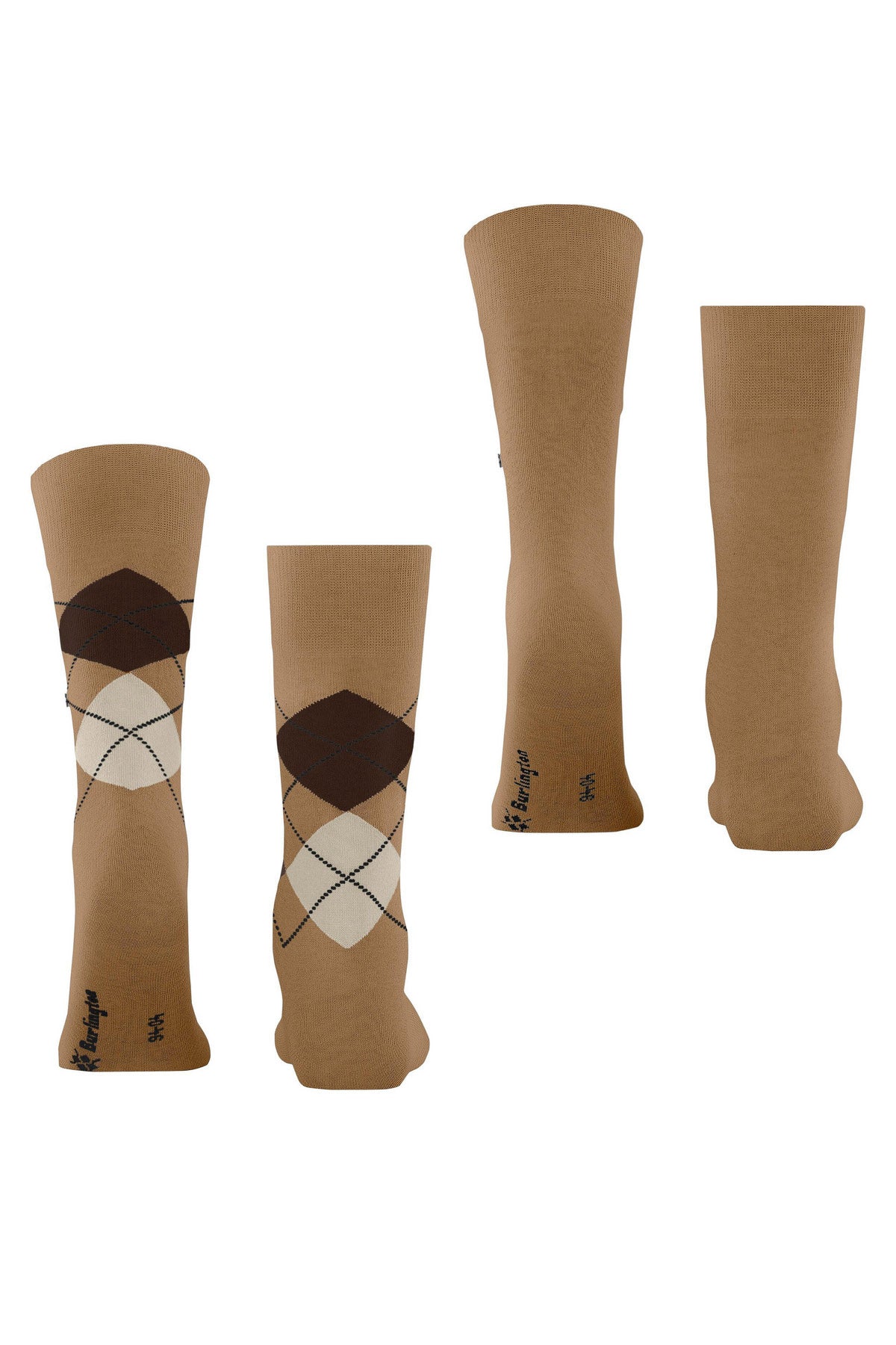 Burlington Everyday Argyle/Plain 2 Pack Socks - Brown Sugar 21044_5152_6.5-11 UK