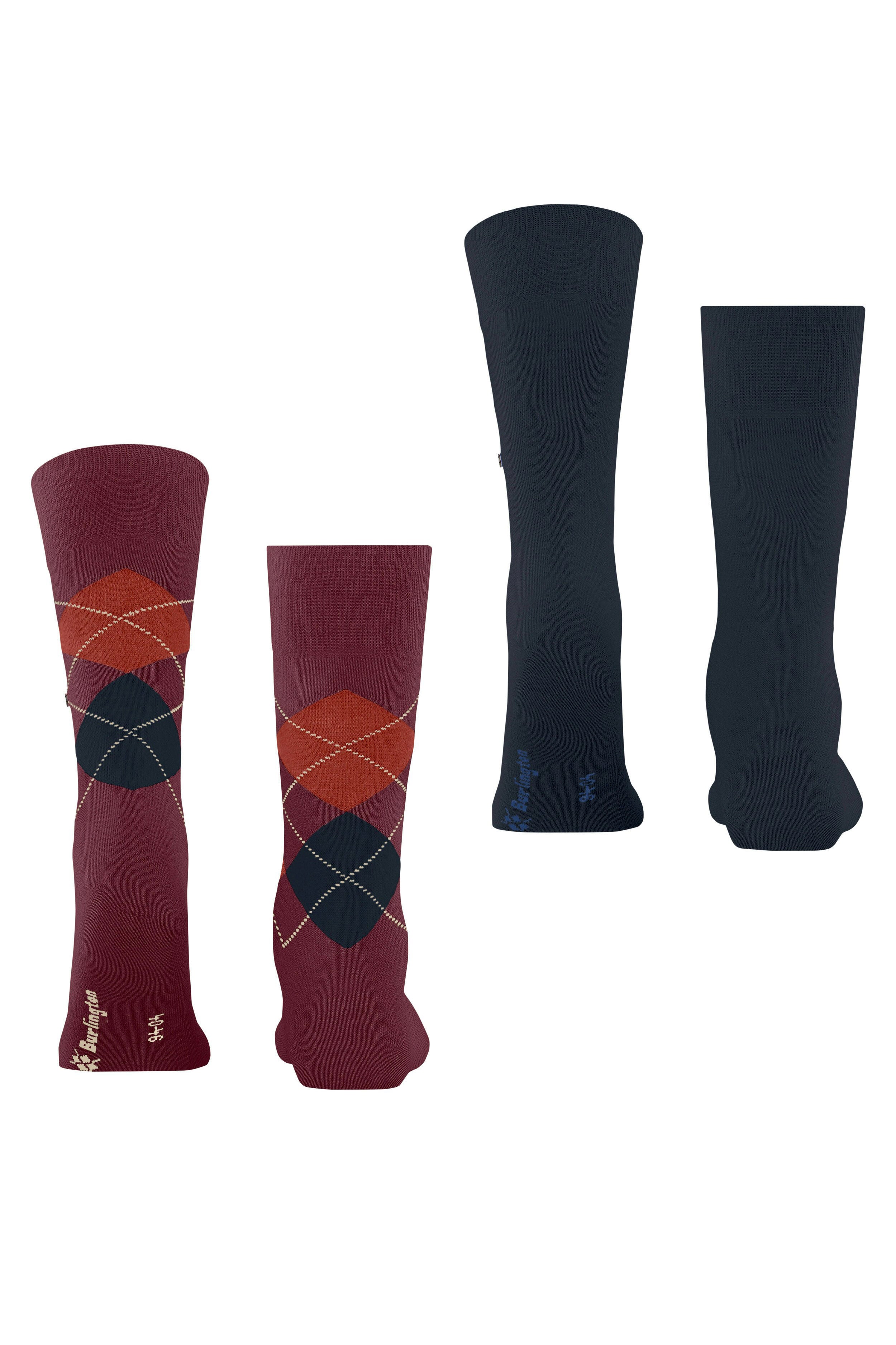 Burlington Everyday Argyle/Plain 2 Pack Socks - Wine 21044_8014_6.5-11 UK