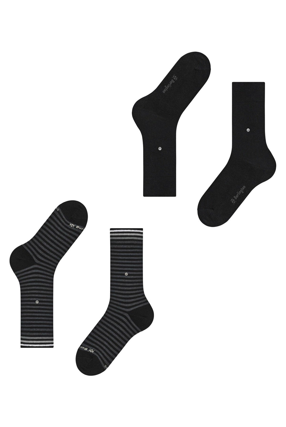 Burlington Everyday Stripe/Plain 2 Pack Socks - Black 21087_3000_6.5-11 UK