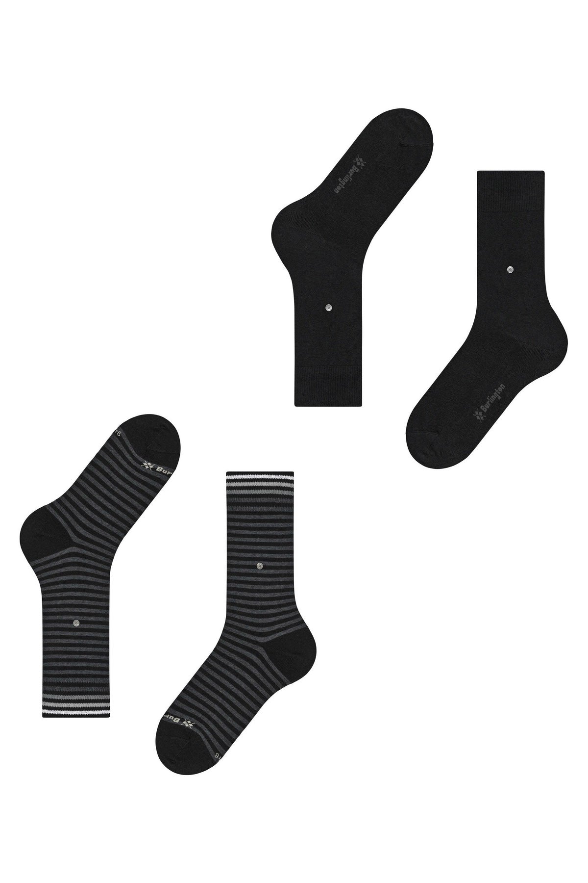 Burlington Everyday Stripe/Plain 2 Pack Socks - Black 21087_3000_6.5-11 UK