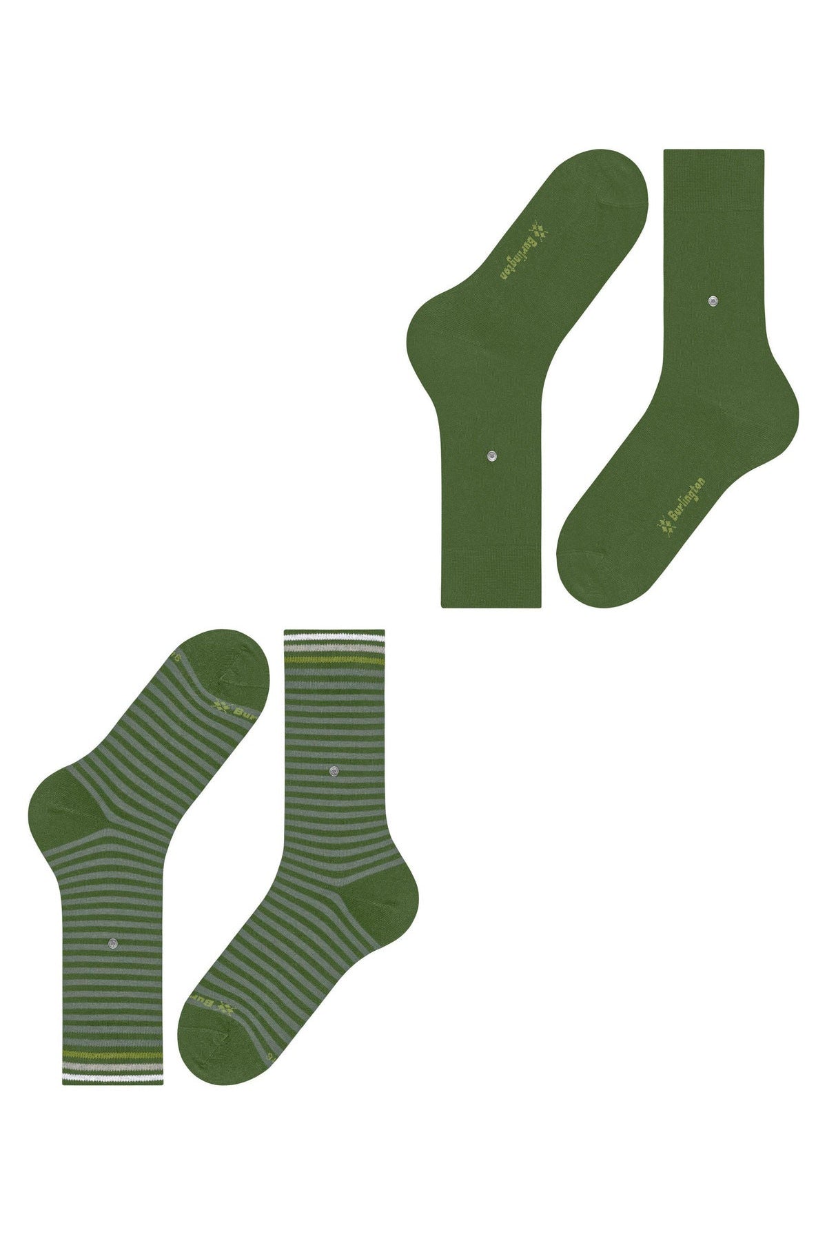 Burlington Everyday Stripe/Plain 2 Pack Socks - Fir Green 21087_7656_6.5-11 UK