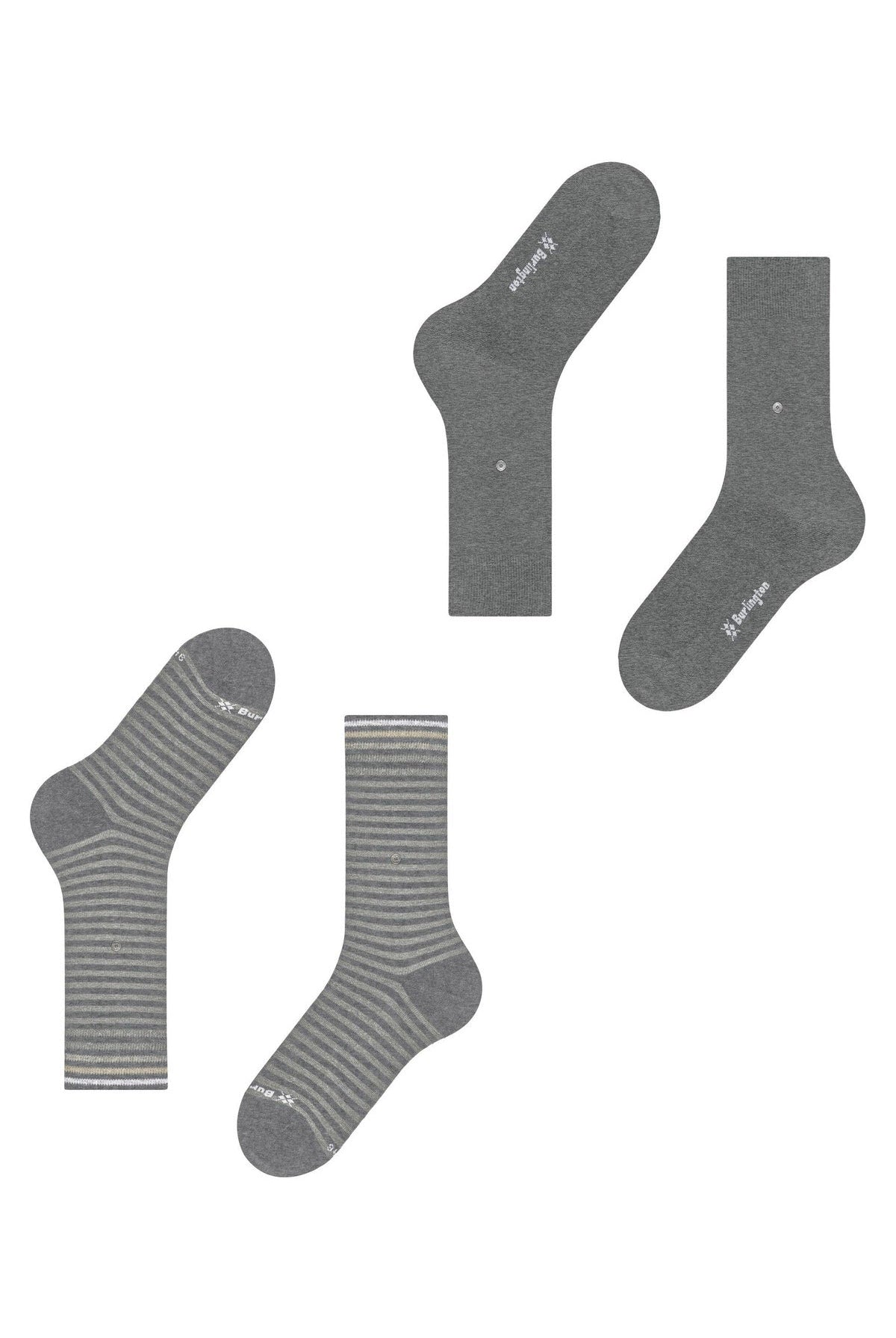 Burlington Everyday Stripe/Plain 2 Pack Socks - Light Grey Melange 21087_3390_6.5-11 UK
