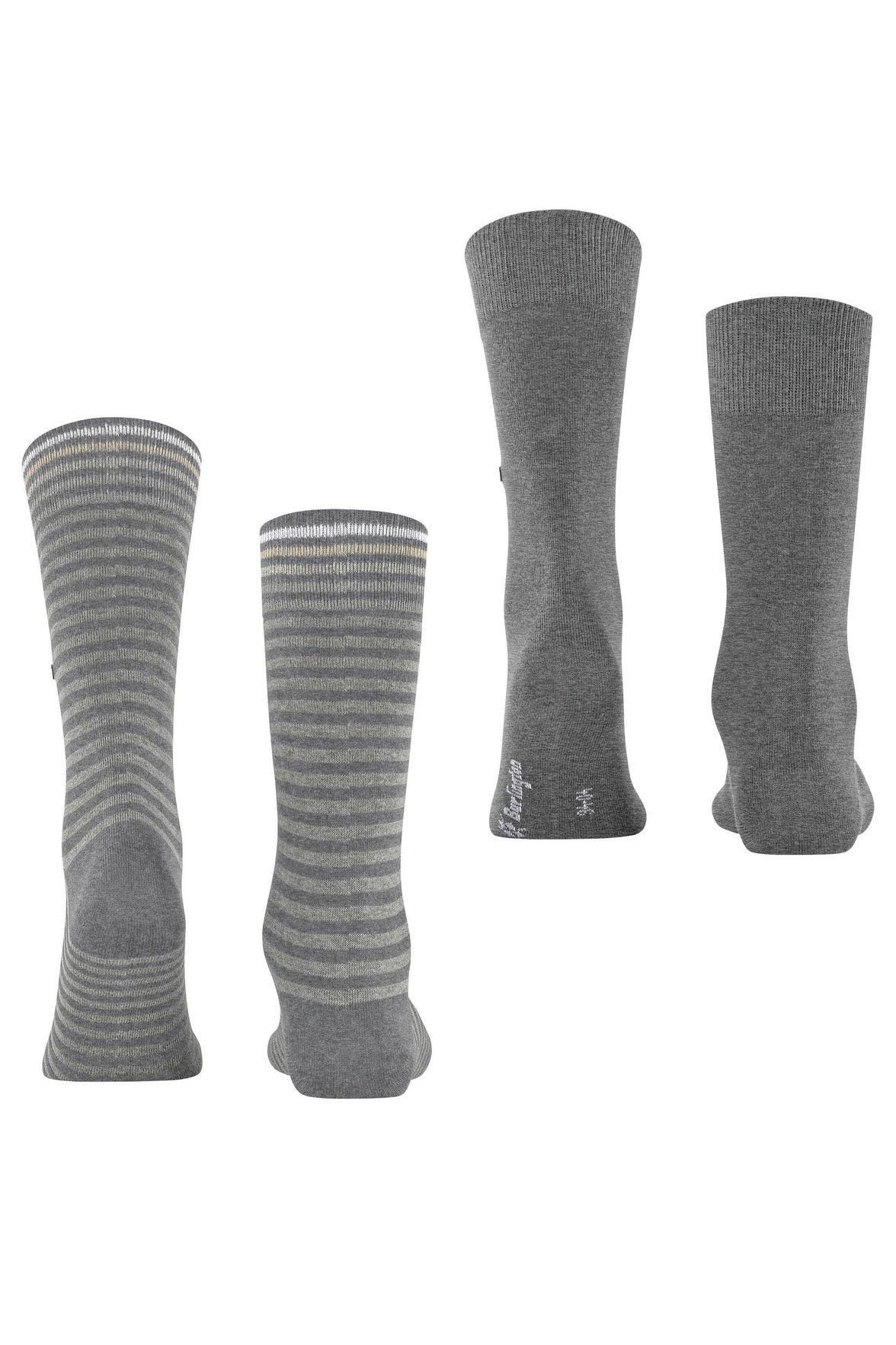 Burlington Everyday Stripe/Plain 2 Pack Socks - Light Grey Melange 21087_3390_6.5-11 UK