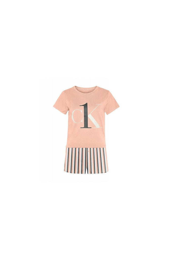 Calvin Klein CK One Pyjama Short Set - Peach Melba/Triple Stripe