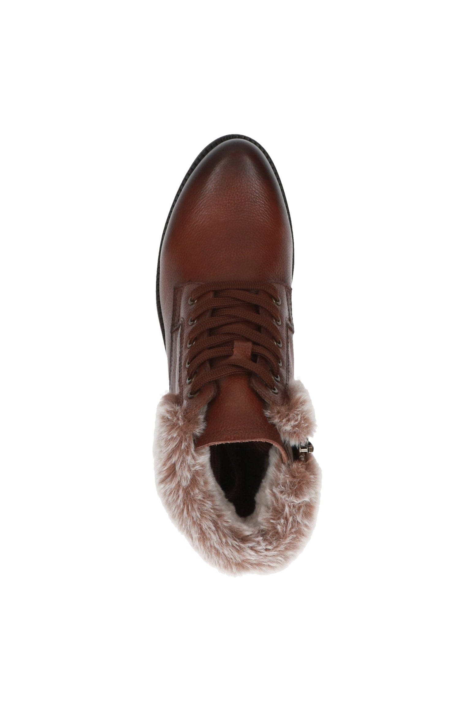 Caprice Faux Fur Cuff Leather Ankle Boots - Cognac Nappa