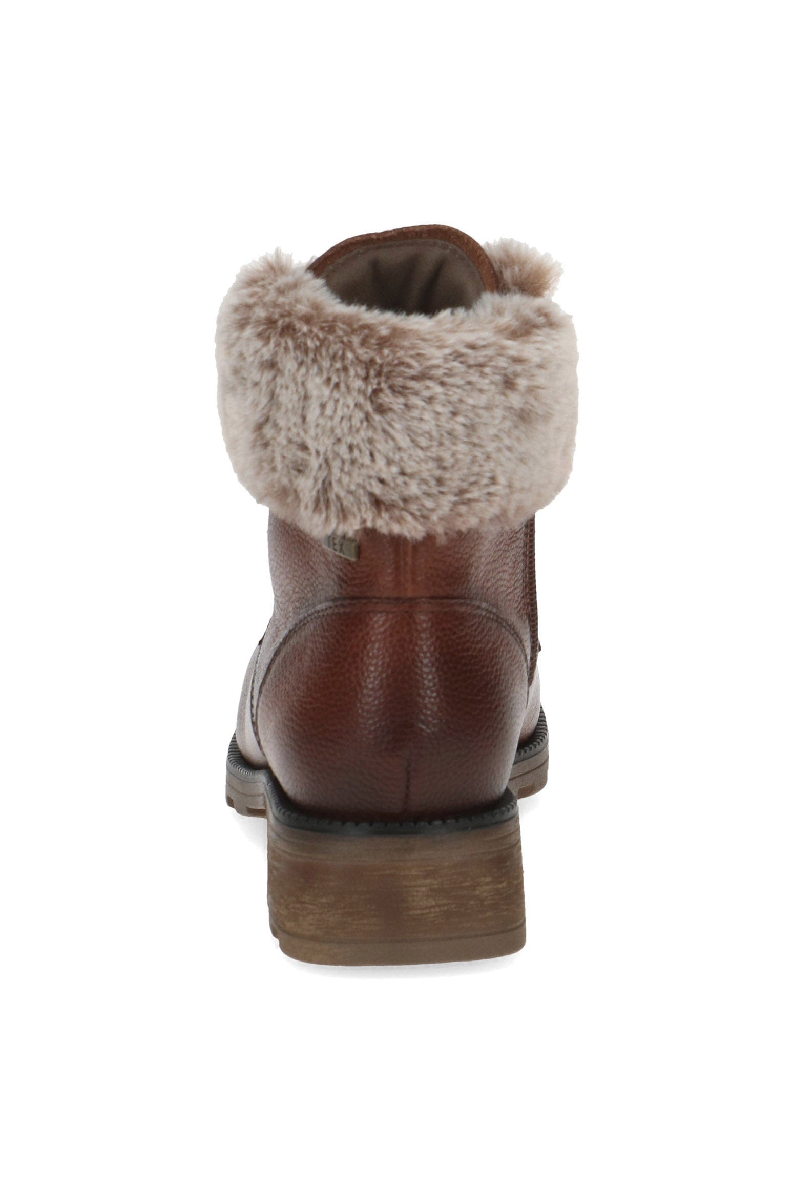Caprice Faux Fur Cuff Leather Ankle Boots - Cognac Nappa