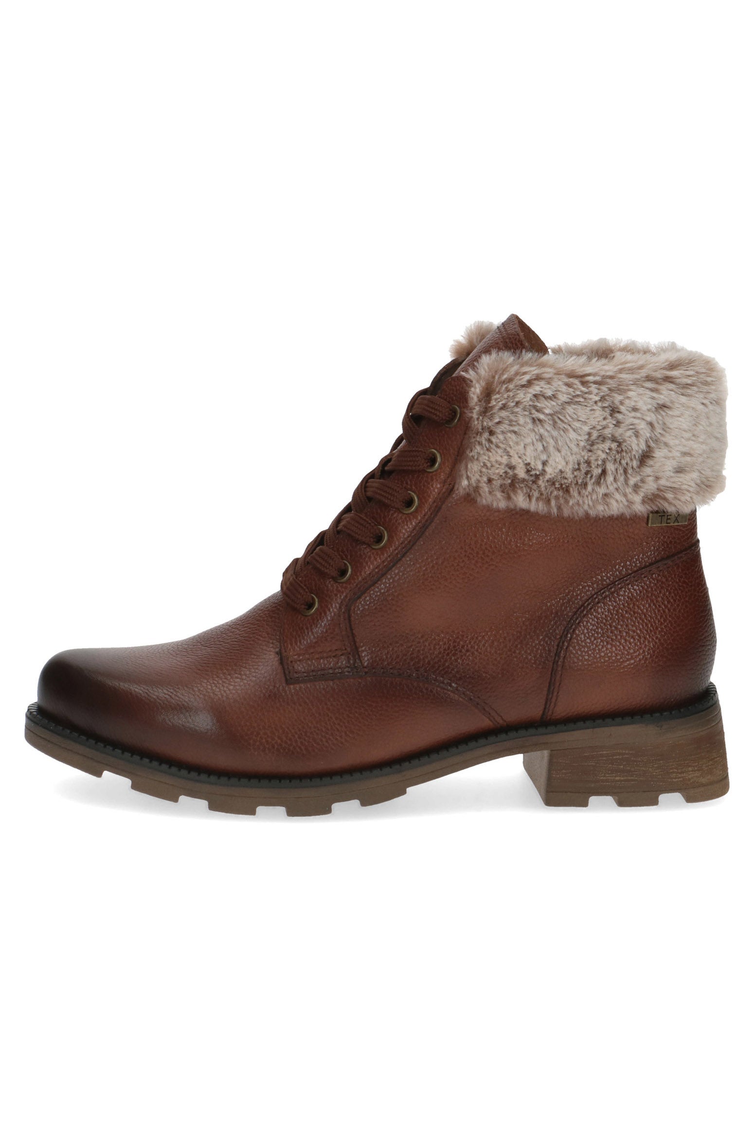 Caprice Faux Fur Cuff Leather Ankle Boots - Cognac Nappa