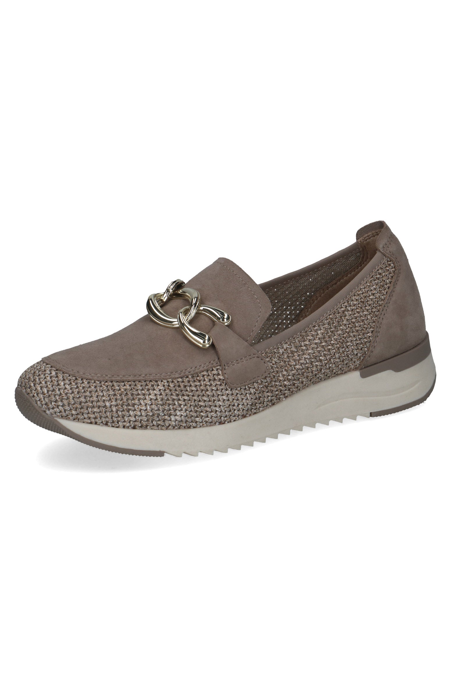 Caprice Flatform Buckle Detail Woven Loafers - Mud Comb