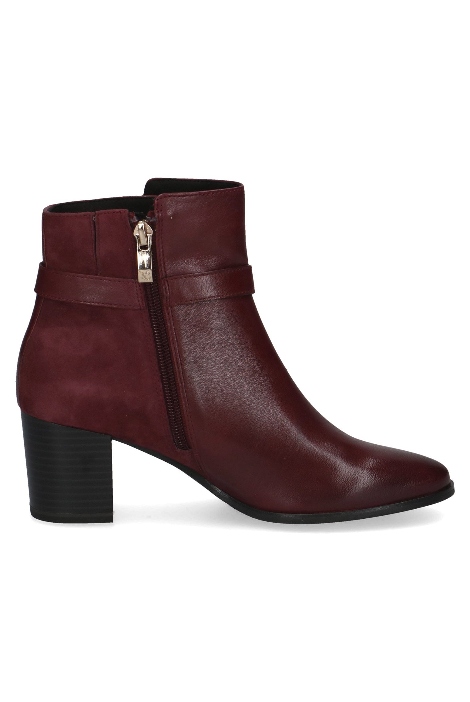 Caprice Leather Antishock Block Heel Boots - Bordeaux Comb