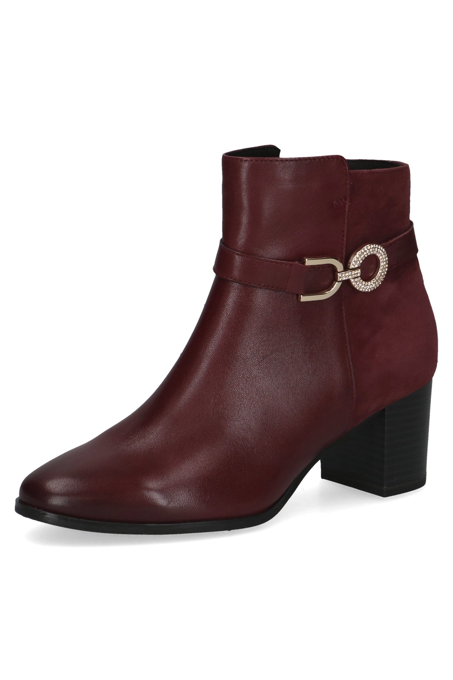 Caprice Leather Antishock Block Heel Boots - Bordeaux Comb