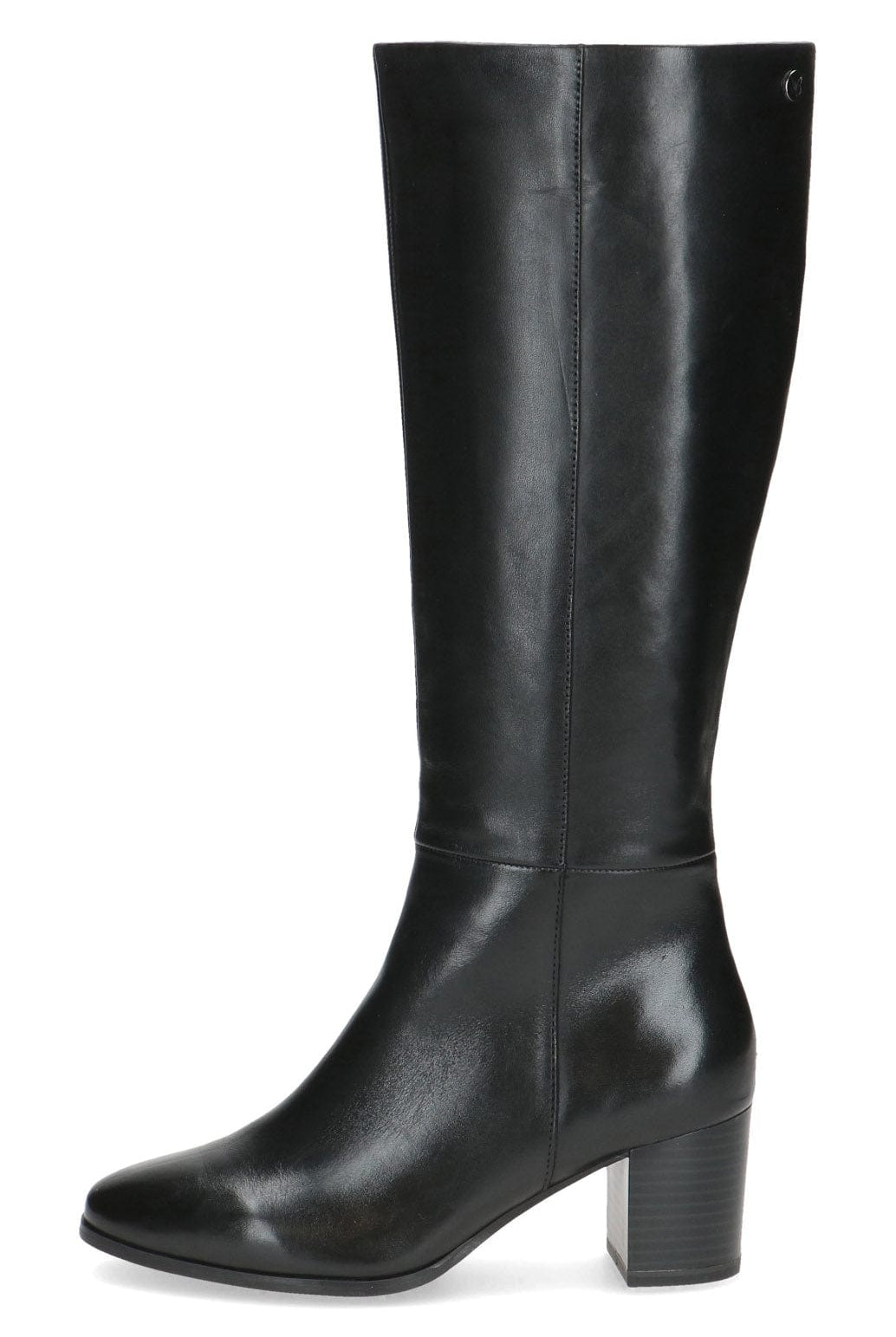 Caprice Leather Knee High Block Heel Boots - Black Nappa